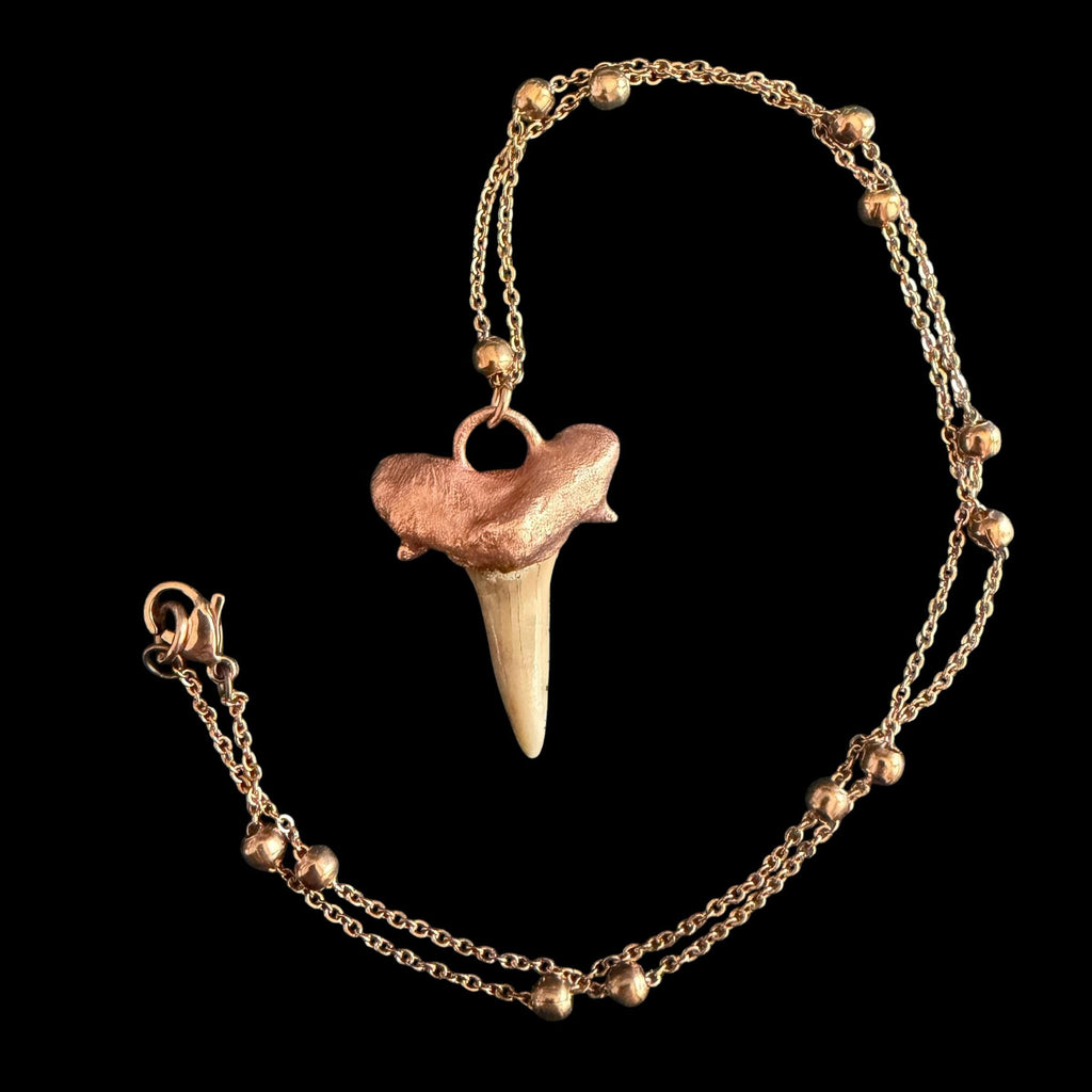 Real Shark Tooth Necklace | Electroformed Copper Pendant | Handmade Boho Beach Jewelry | Rose Gold Chain | Ocean Gift