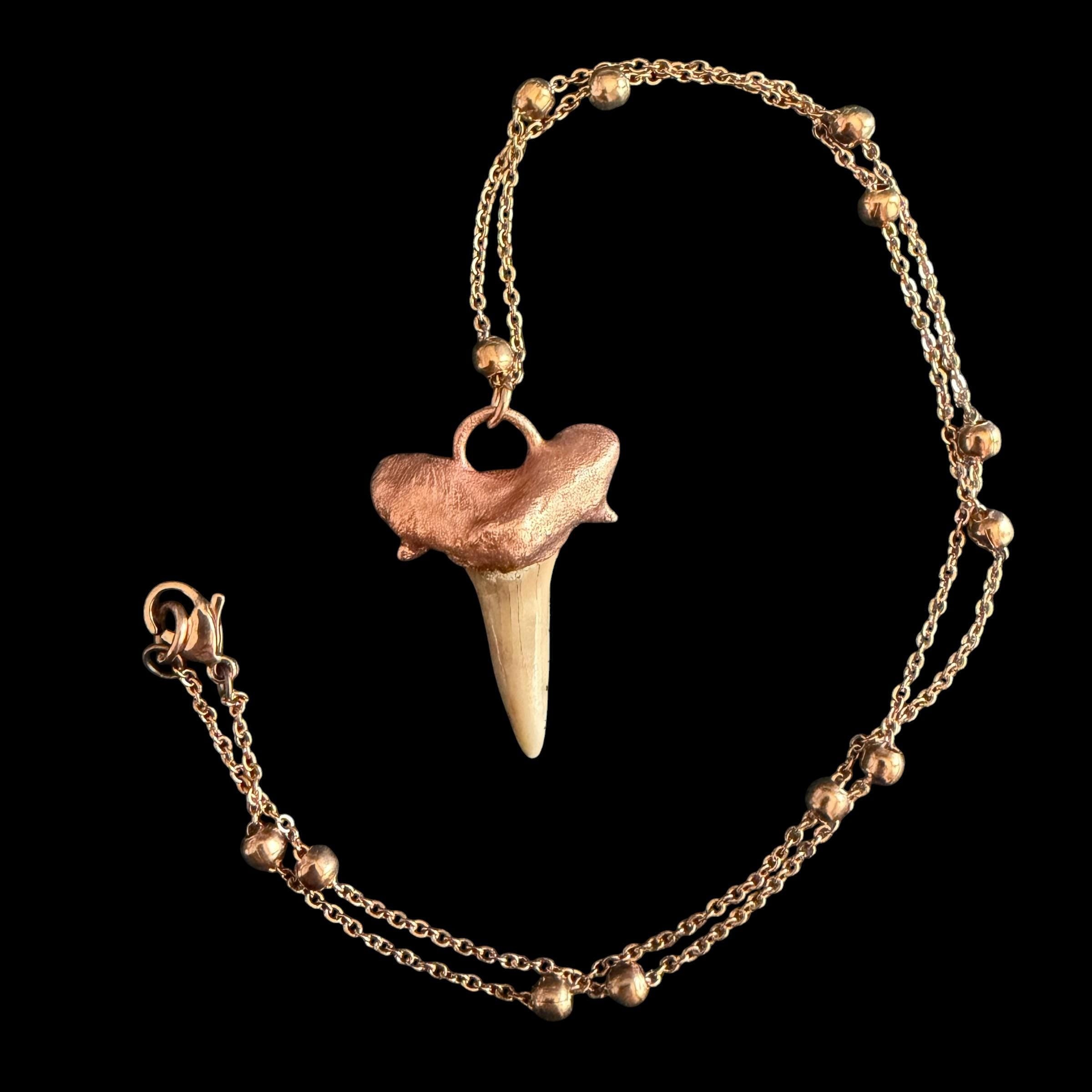 Real Shark Tooth Necklace | Electroformed Copper Pendant | Handmade Boho Beach Jewelry | Rose Gold Chain | Ocean Gift