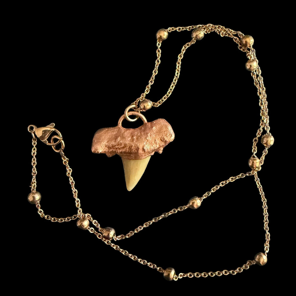 Real Shark Tooth Necklace | Electroformed Copper Pendant | Handmade Boho Beach Jewelry | Rose Gold Chain | Ocean Gift