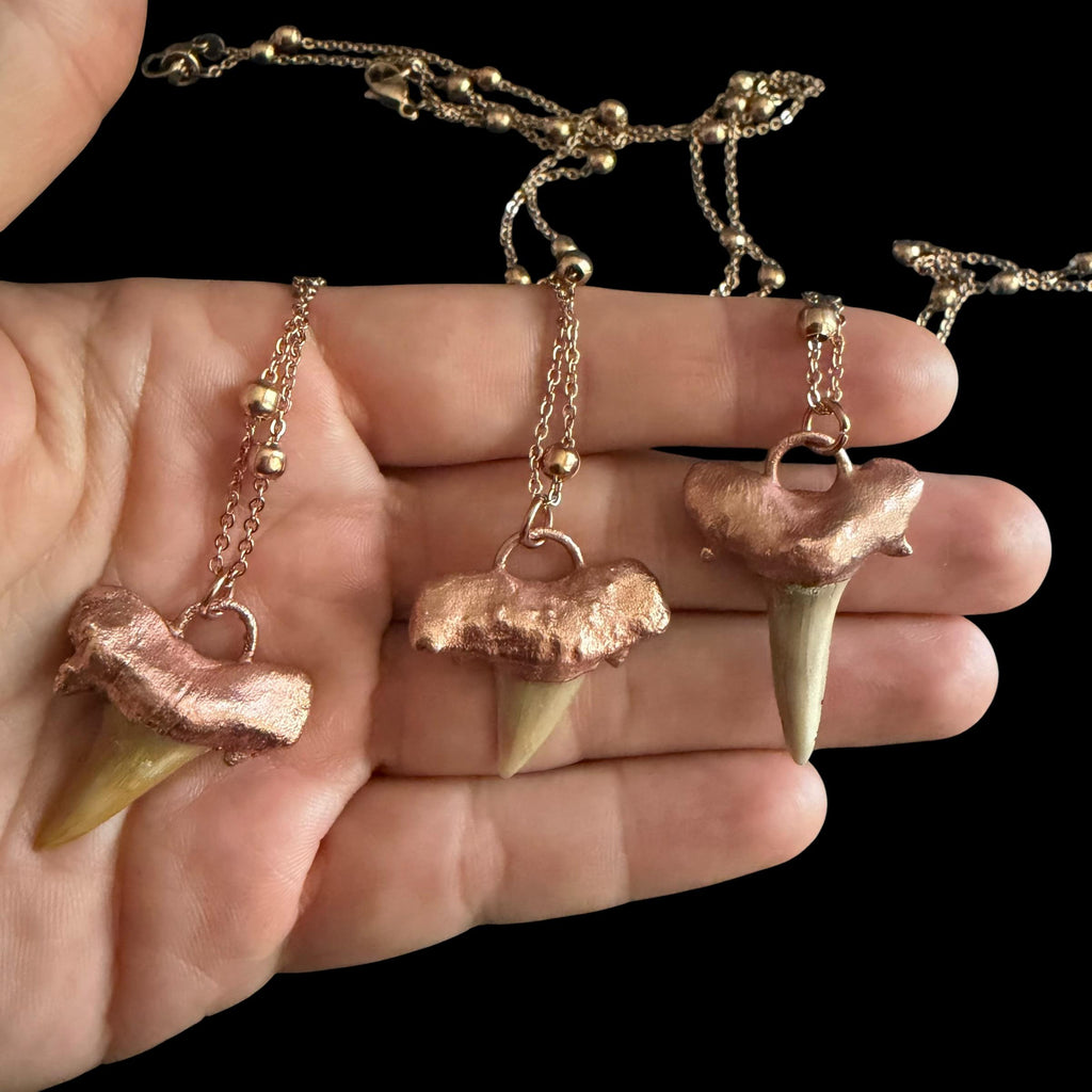 Real Shark Tooth Necklace | Electroformed Copper Pendant | Handmade Boho Beach Jewelry | Rose Gold Chain | Ocean Gift
