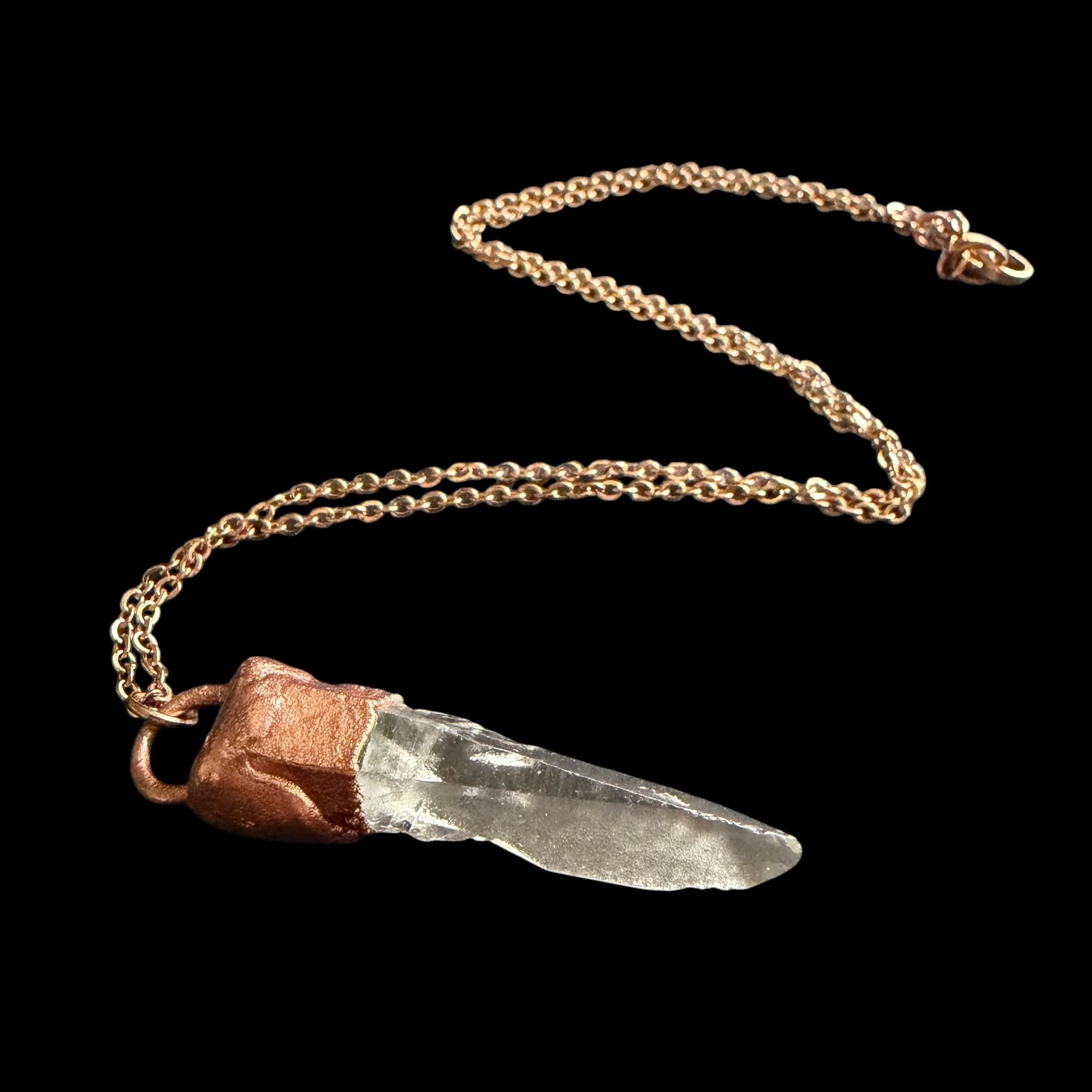 Lemurian Quartz Point Electroformed Necklace- Raw Stone Necklace