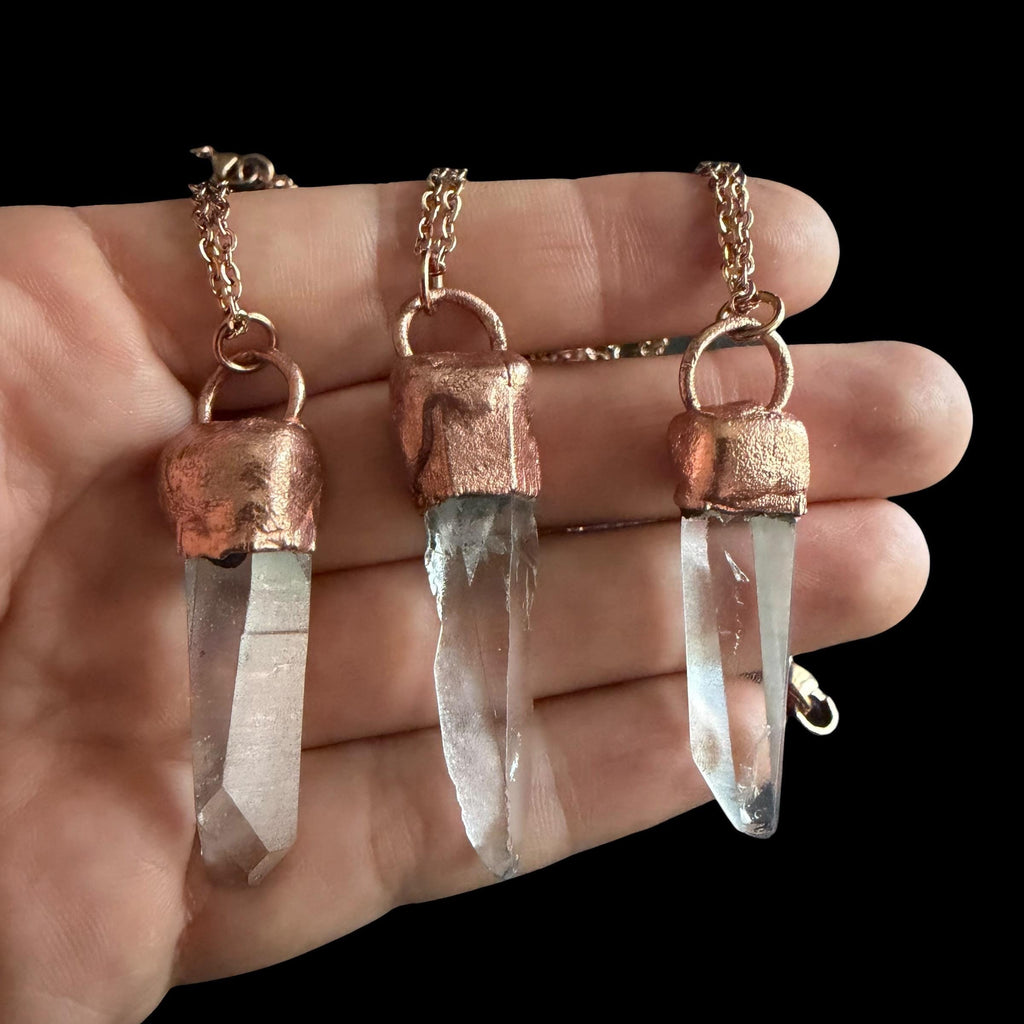 Lemurian Quartz Point Electroformed Necklace- Raw Stone Necklace
