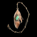Real Feather Necklace with Chrysoprase | Electroformed Copper Pendant | Handmade Boho Jewelry | Green Gemstone Necklace
