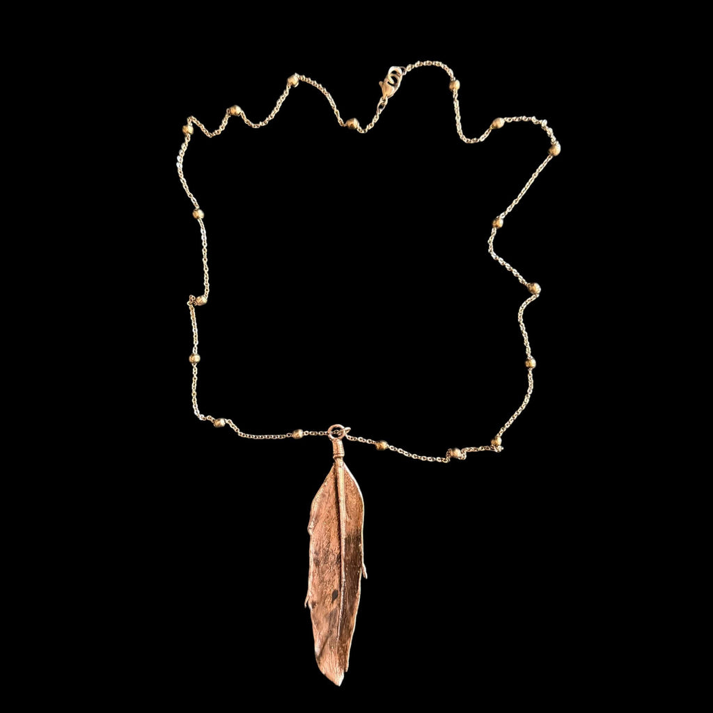 Real Feather Necklace Electroformed in Copper | Boho Feather Pendant | Handmade Nature Jewelry | Long Layering Necklace