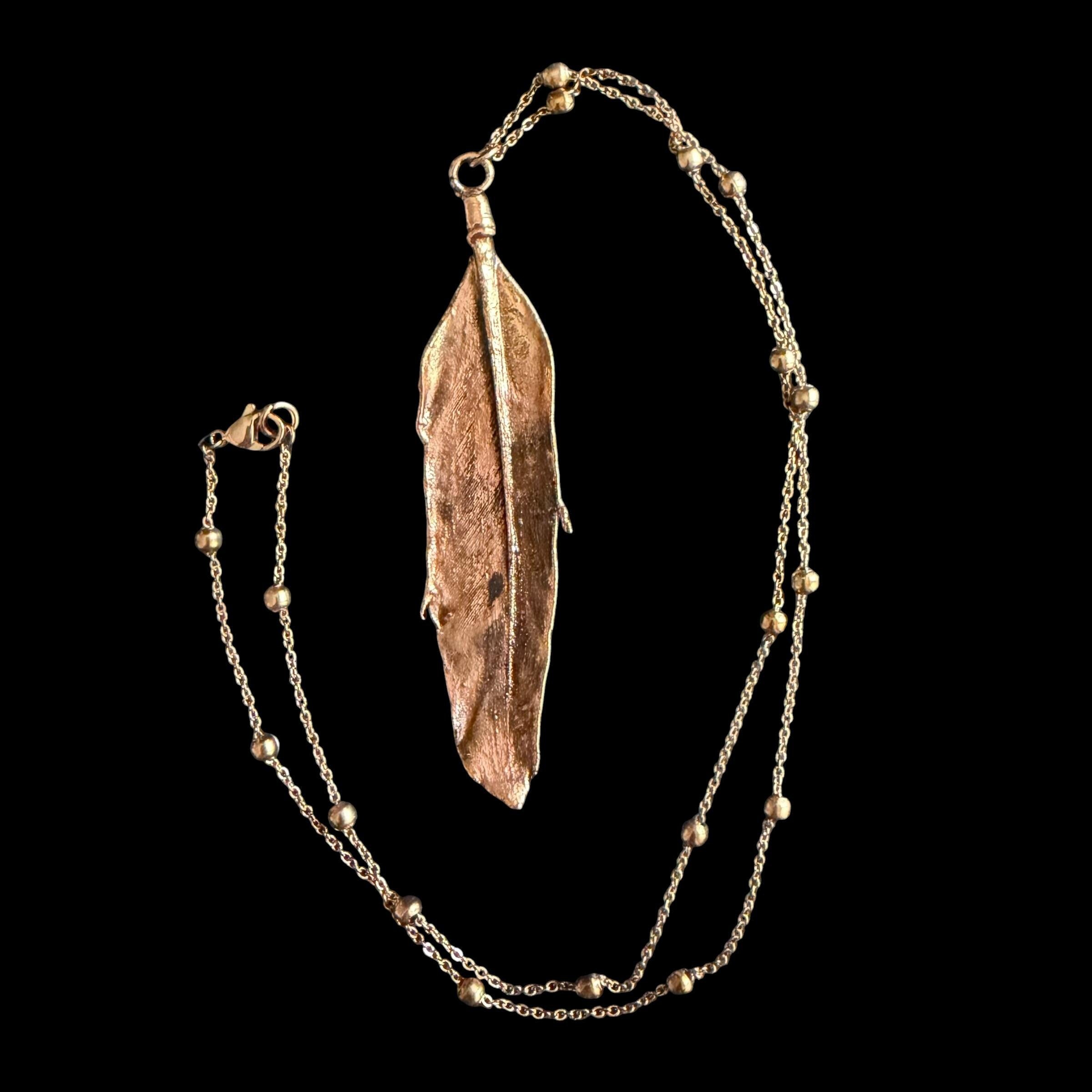 Real Feather Necklace Electroformed in Copper | Boho Feather Pendant | Handmade Nature Jewelry | Long Layering Necklace