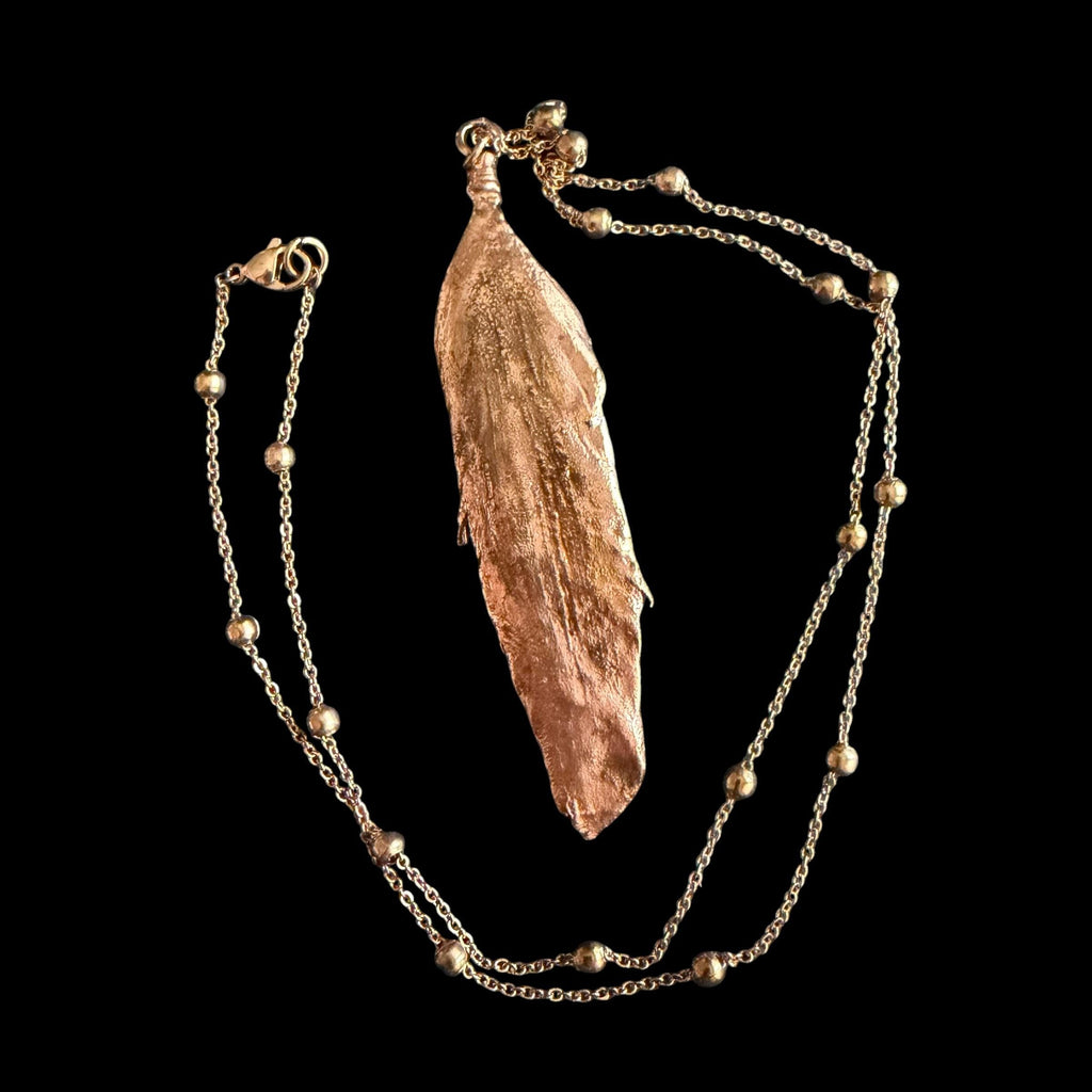 Real Feather Necklace Electroformed in Copper | Boho Feather Pendant | Handmade Nature Jewelry | Long Layering Necklace