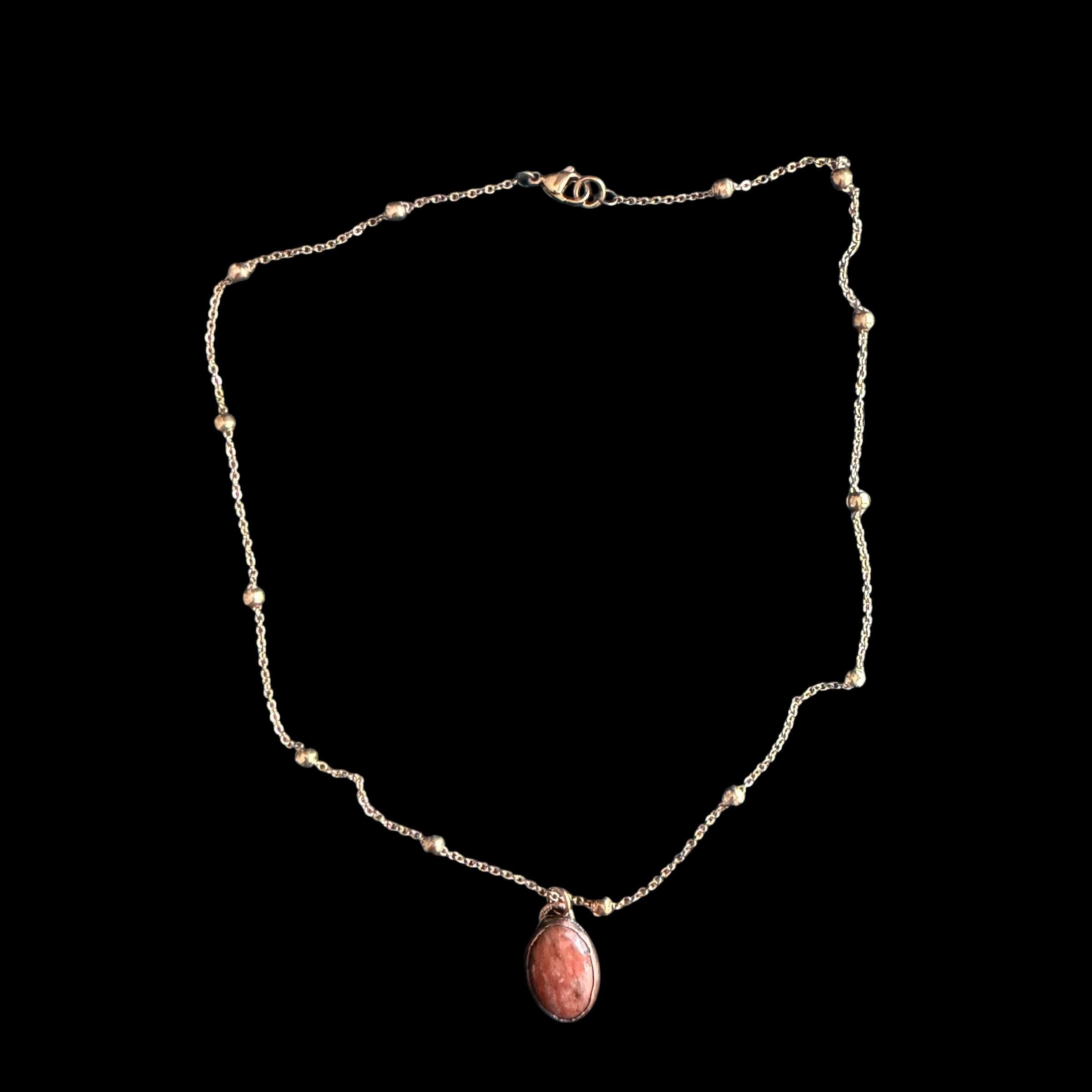 Red Banded Agate Necklace | Electroformed Copper Pendant | Handmade Crystal Jewelry | Boho Grounding Necklace