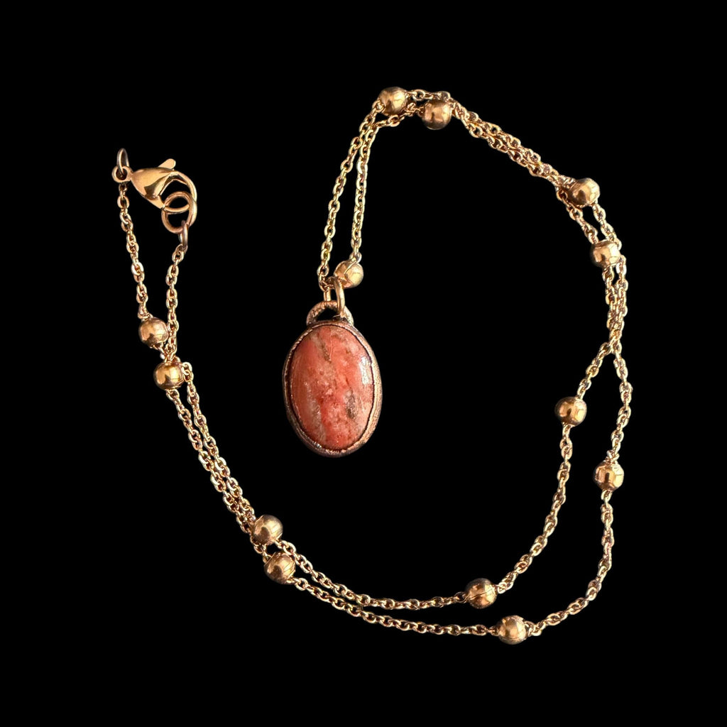 Red Banded Agate Necklace | Electroformed Copper Pendant | Handmade Crystal Jewelry | Boho Grounding Necklace