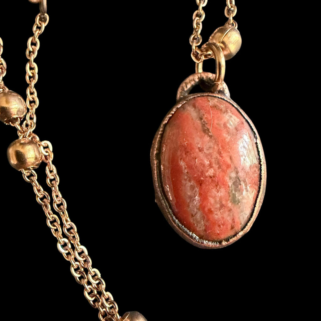 Red Banded Agate Necklace | Electroformed Copper Pendant | Handmade Crystal Jewelry | Boho Grounding Necklace