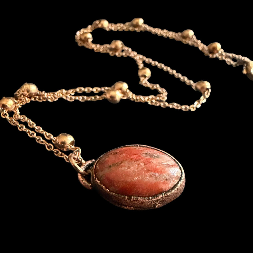 Red Banded Agate Necklace | Electroformed Copper Pendant | Handmade Crystal Jewelry | Boho Grounding Necklace