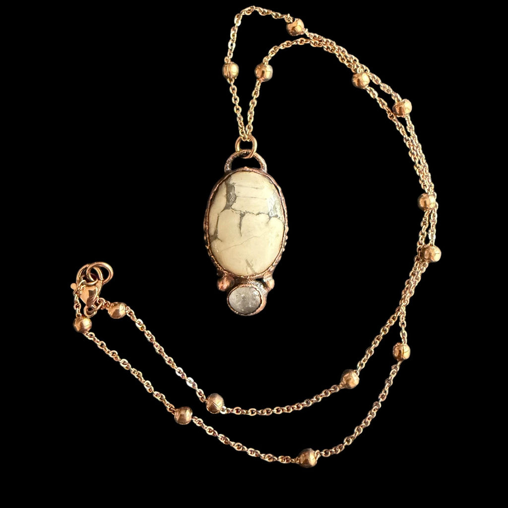 Howlite and Quartz Necklace | Electroformed Copper Pendant | Handmade Crystal Jewelry | Boho Calming Necklace