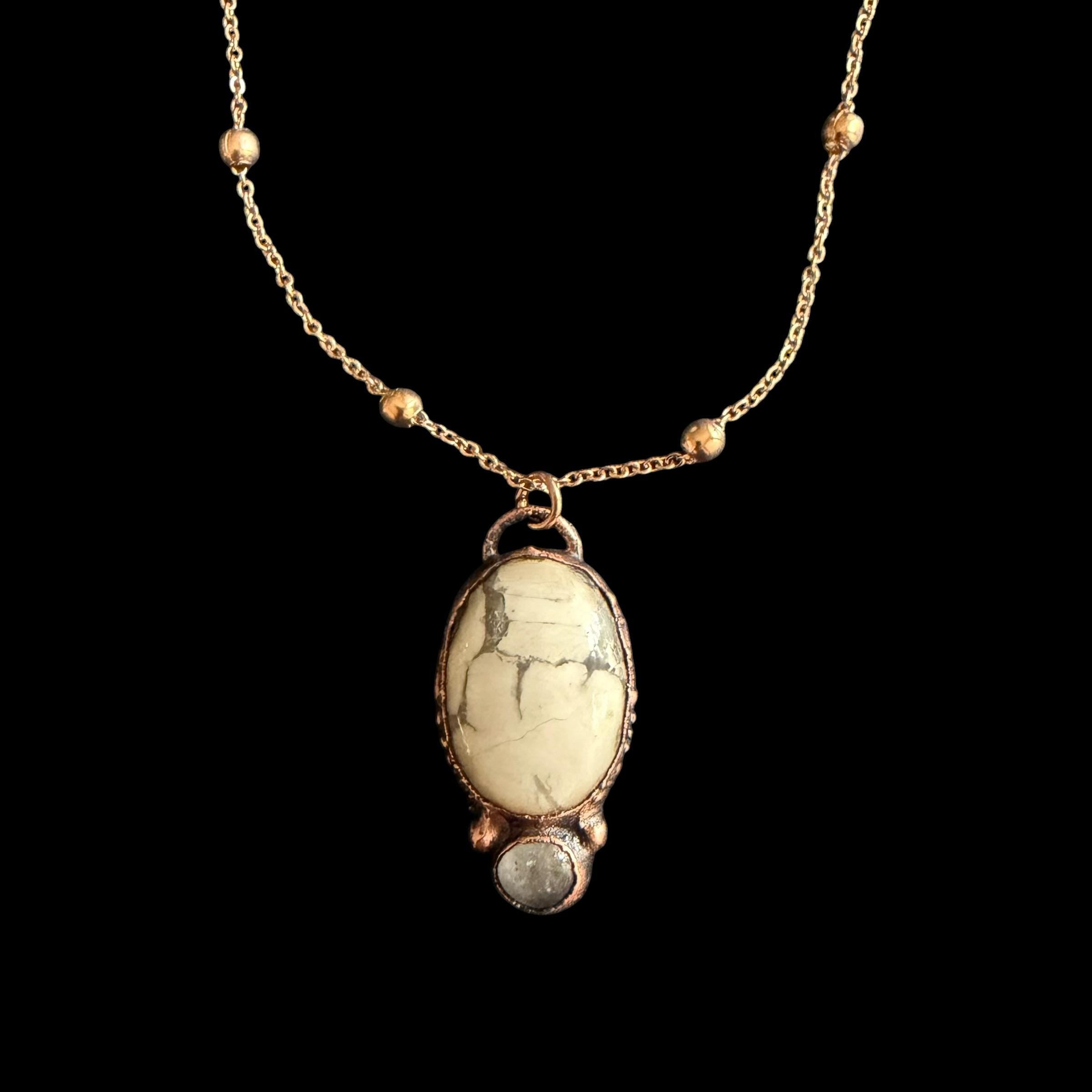 Howlite and Quartz Necklace | Electroformed Copper Pendant | Handmade Crystal Jewelry | Boho Calming Necklace