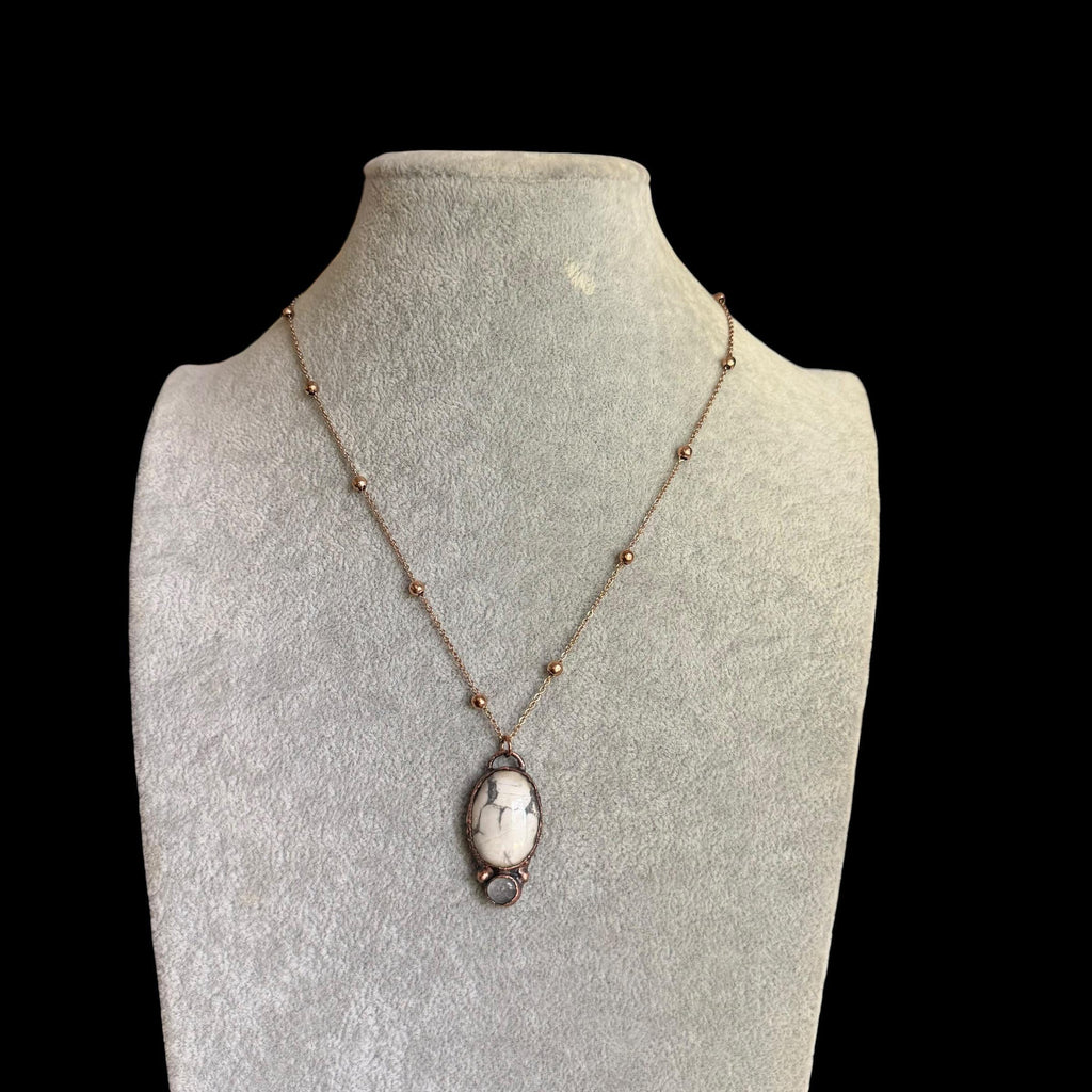Howlite and Quartz Necklace | Electroformed Copper Pendant | Handmade Crystal Jewelry | Boho Calming Necklace