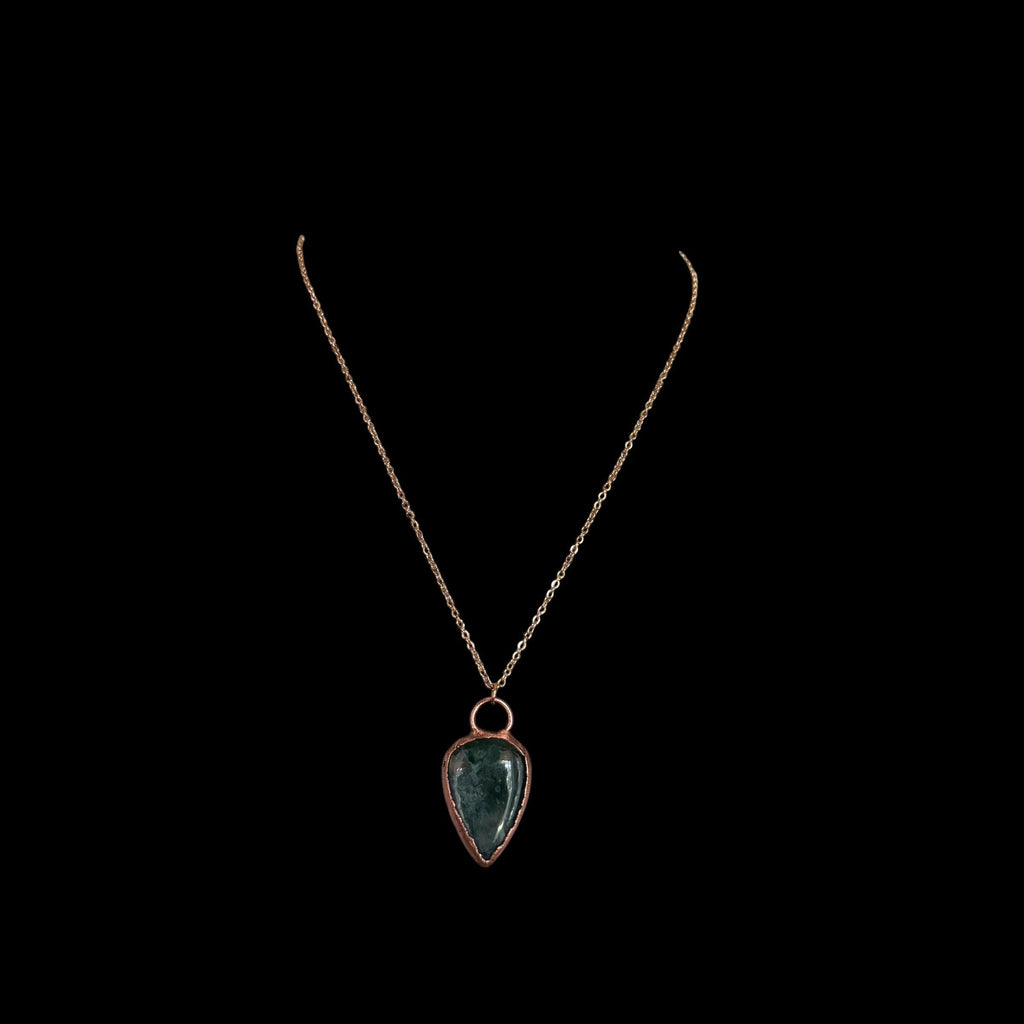 Moss Agate Necklace | Electroformed Copper Pendant | Handmade Crystal Jewelry | Boho Nature Necklace