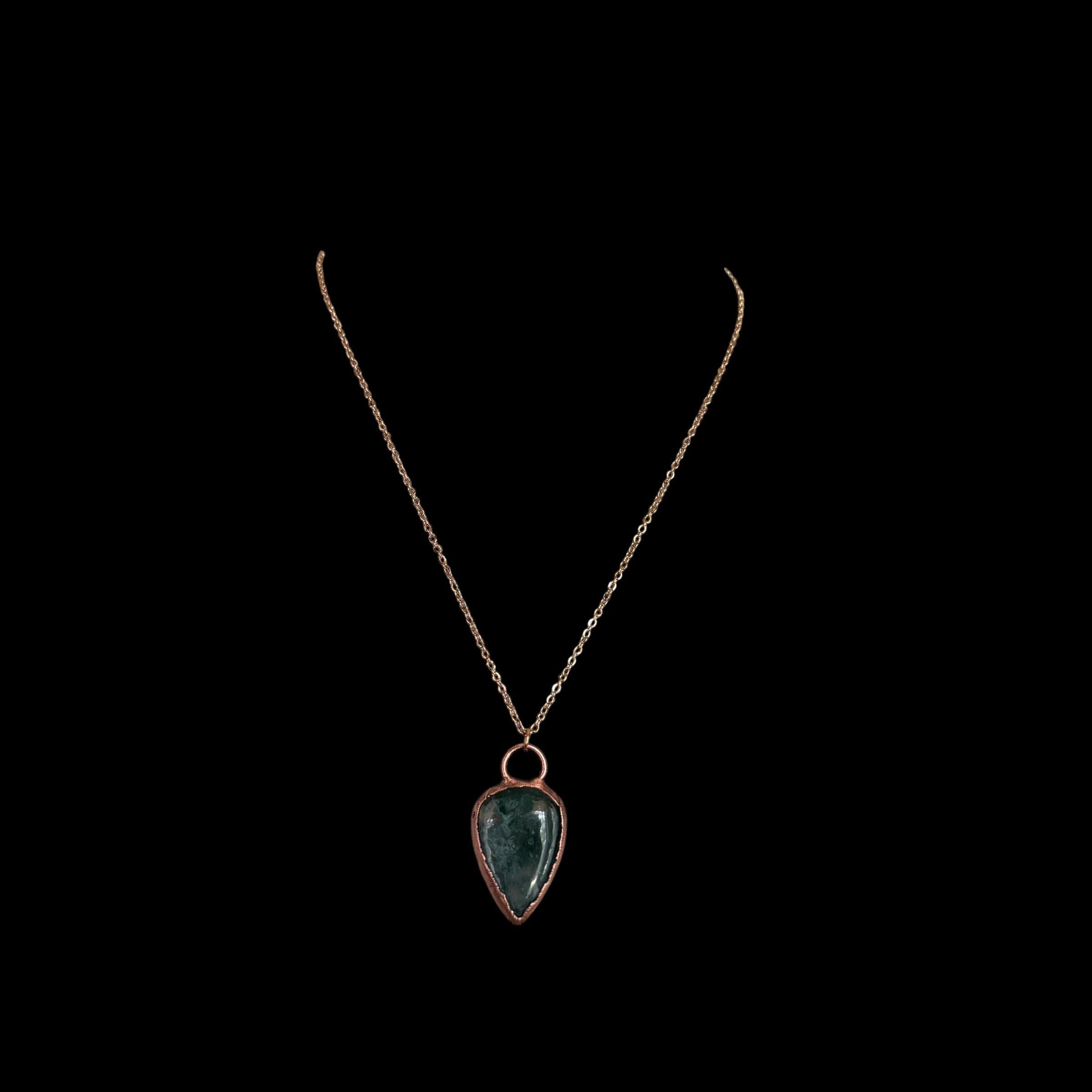 Moss Agate Necklace | Electroformed Copper Pendant | Handmade Crystal Jewelry | Boho Nature Necklace