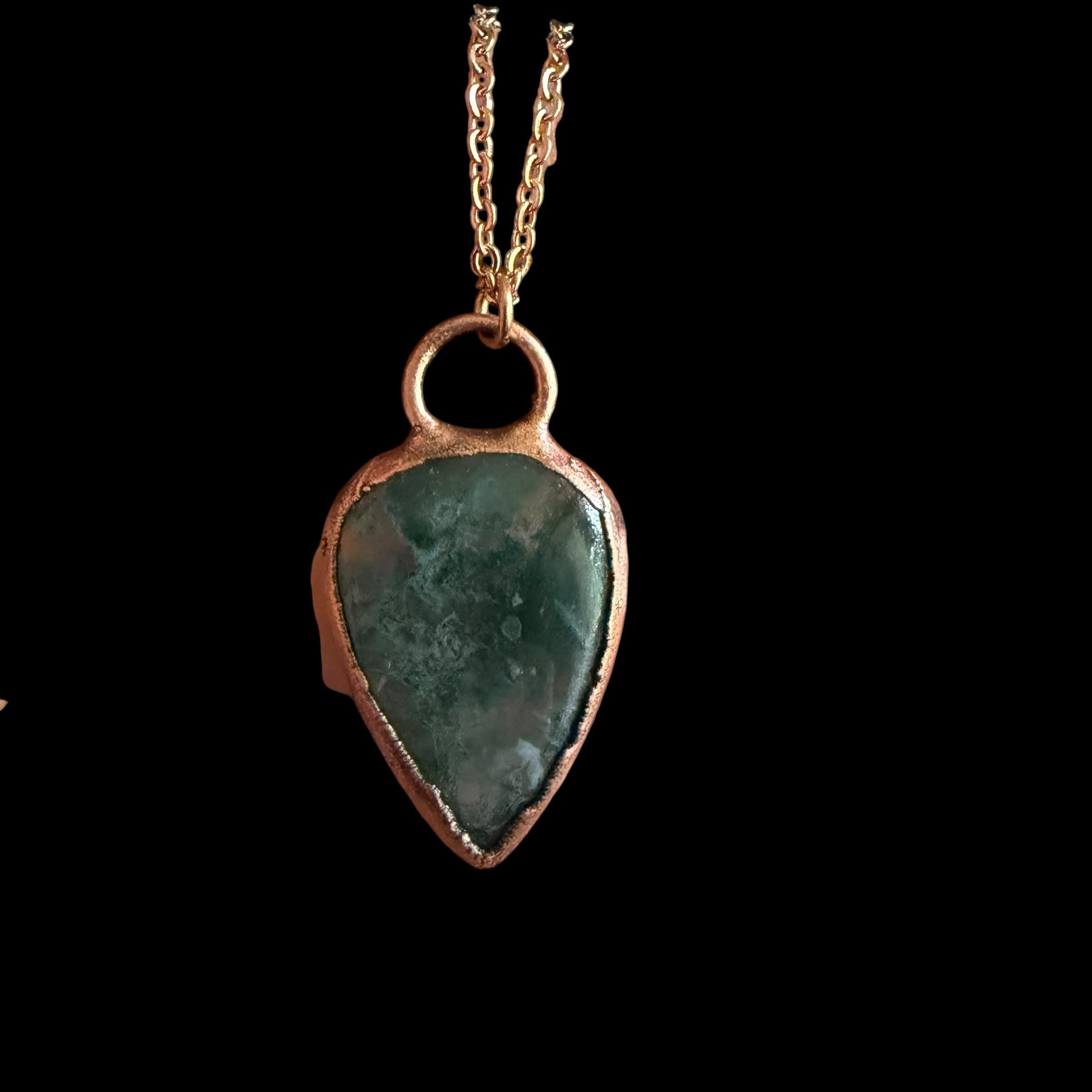 Moss Agate Necklace | Electroformed Copper Pendant | Handmade Crystal Jewelry | Boho Nature Necklace