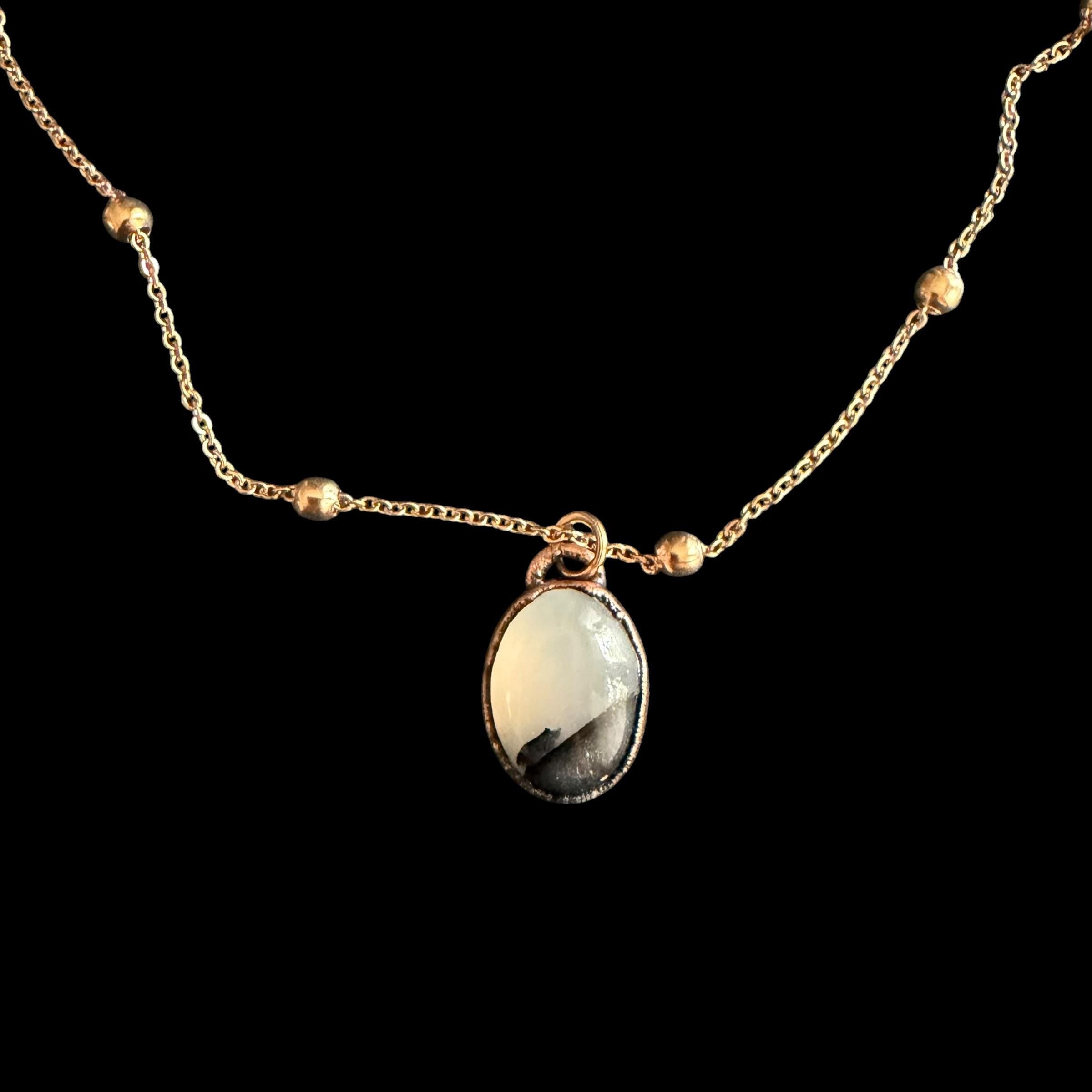 Picture Agate Necklace | Electroformed Copper Pendant | Handmade Crystal Jewelry | Boho Scenic Landscape Necklace