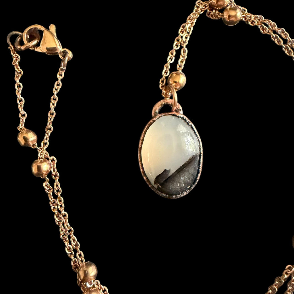 Picture Agate Necklace | Electroformed Copper Pendant | Handmade Crystal Jewelry | Boho Scenic Landscape Necklace