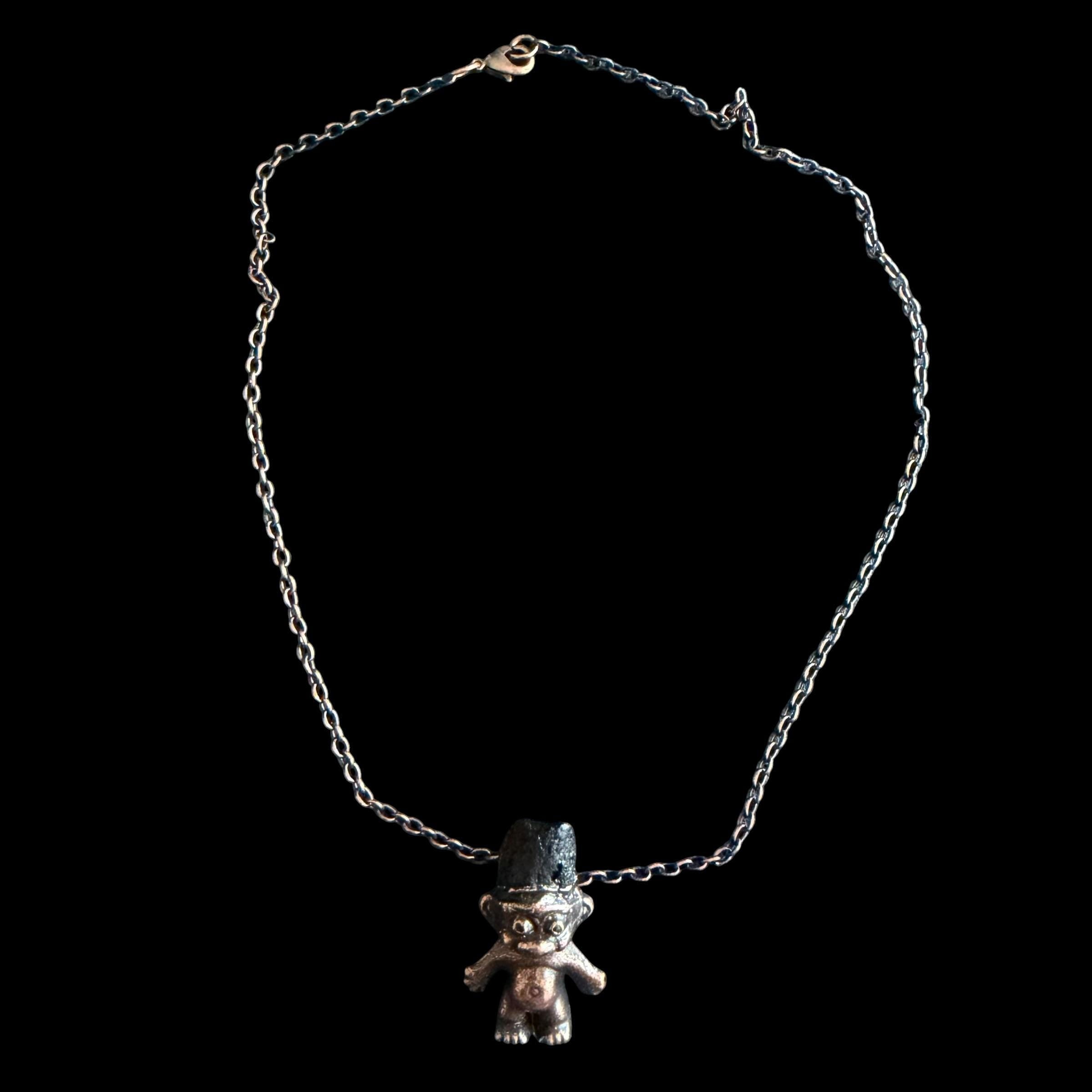 Black Tourmaline Troll Necklace | Electroformed Copper Pendant | Handmade Crystal Jewelry | Quirky Boho Good Luck Charm