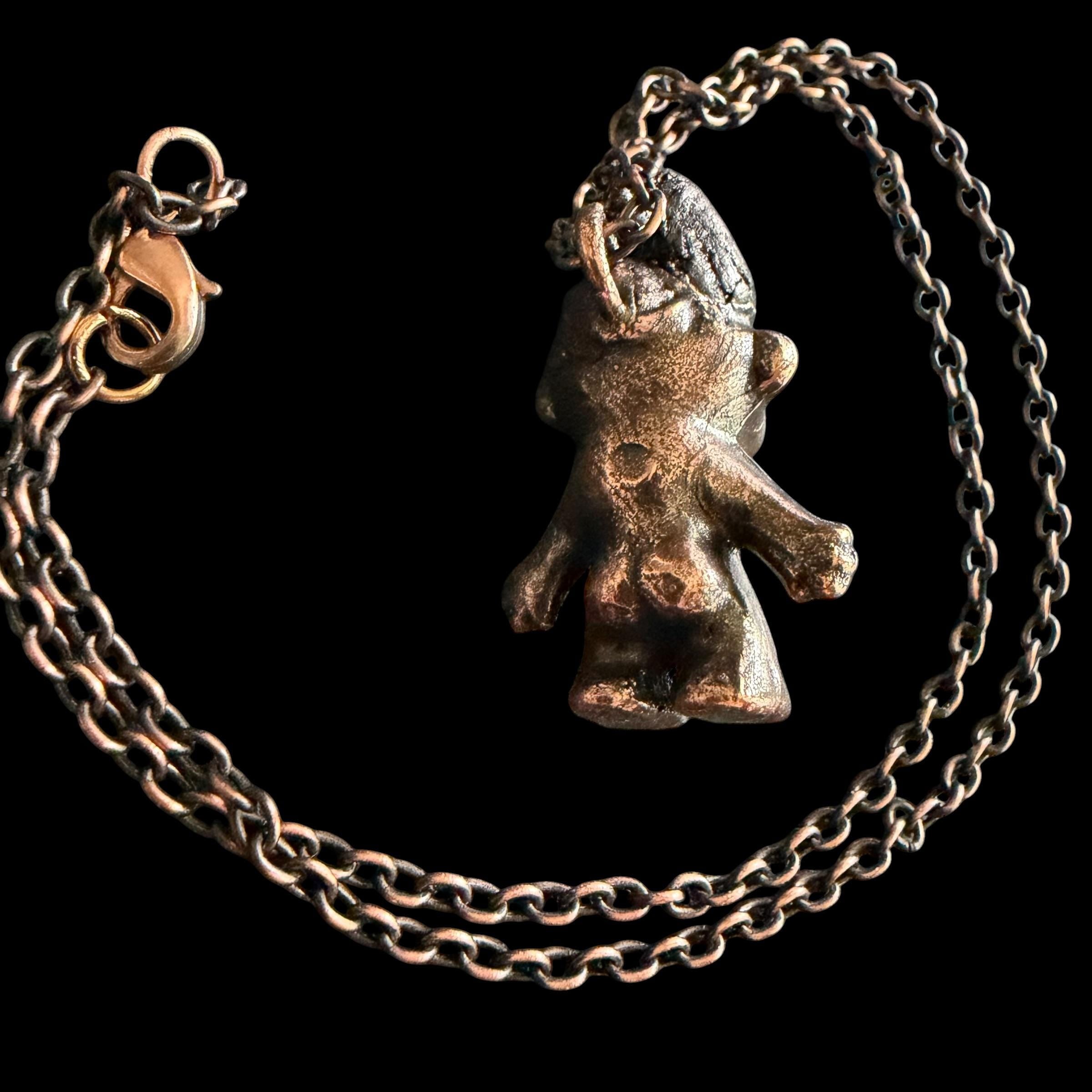 Black Tourmaline Troll Necklace | Electroformed Copper Pendant | Handmade Crystal Jewelry | Quirky Boho Good Luck Charm