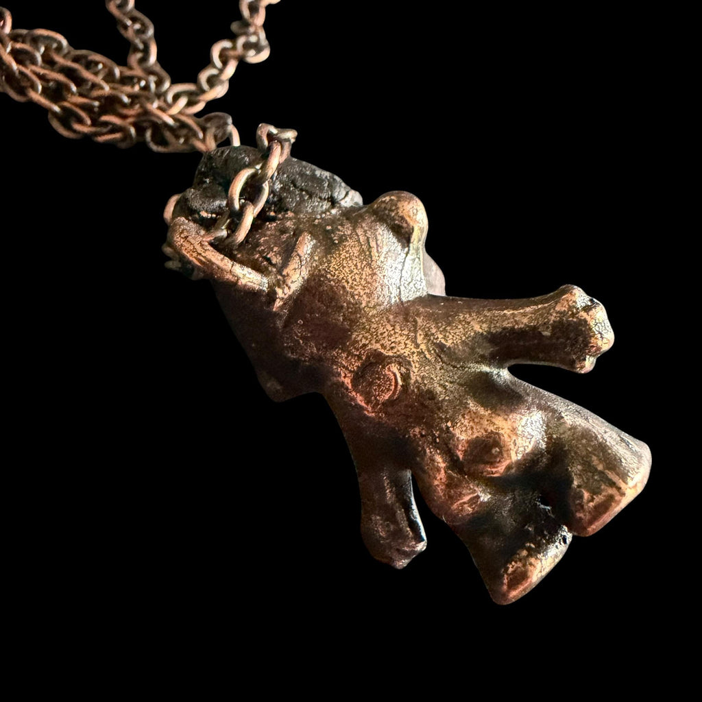 Black Tourmaline Troll Necklace | Electroformed Copper Pendant | Handmade Crystal Jewelry | Quirky Boho Good Luck Charm