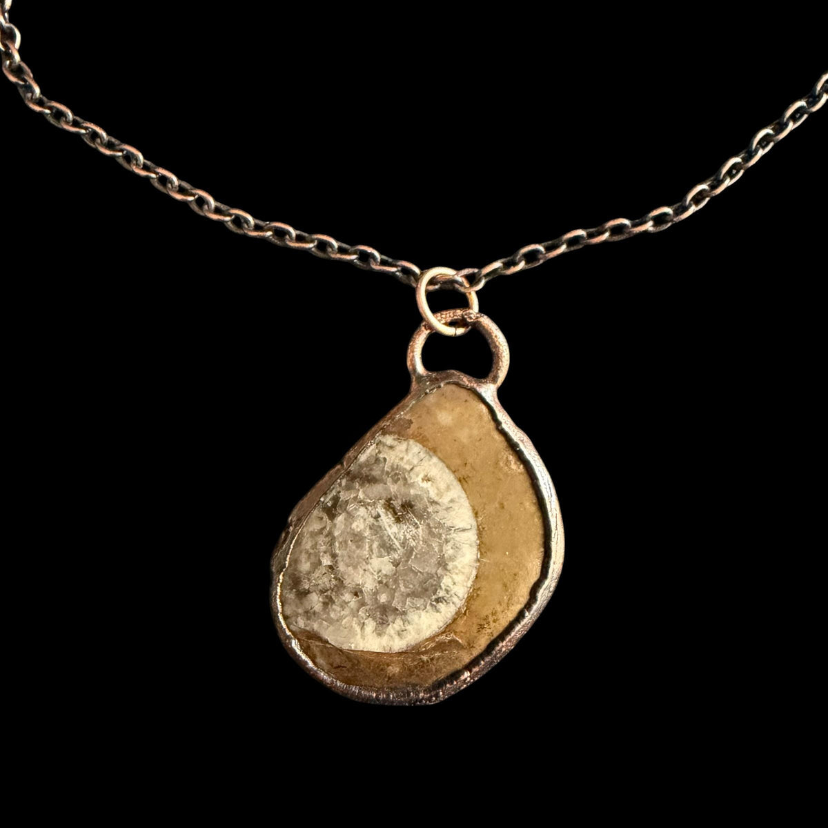 Ammonite Fossil Necklace | Electroformed Copper Pendant | Handmade Ancient Fossil Jewelry | Boho Spiral Necklace