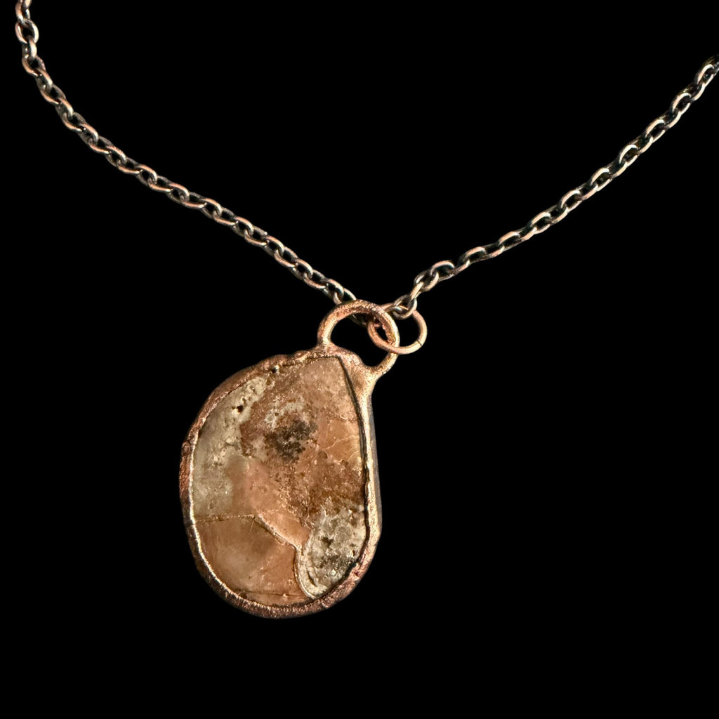 Ammonite Fossil Necklace | Electroformed Copper Pendant | Handmade Ancient Fossil Jewelry | Boho Spiral Necklace
