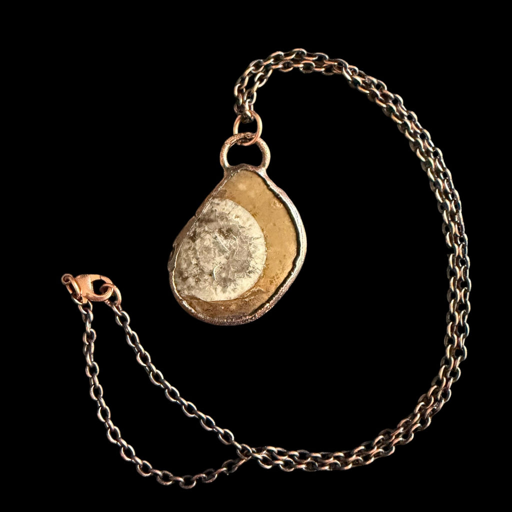 Ammonite Fossil Necklace | Electroformed Copper Pendant | Handmade Ancient Fossil Jewelry | Boho Spiral Necklace