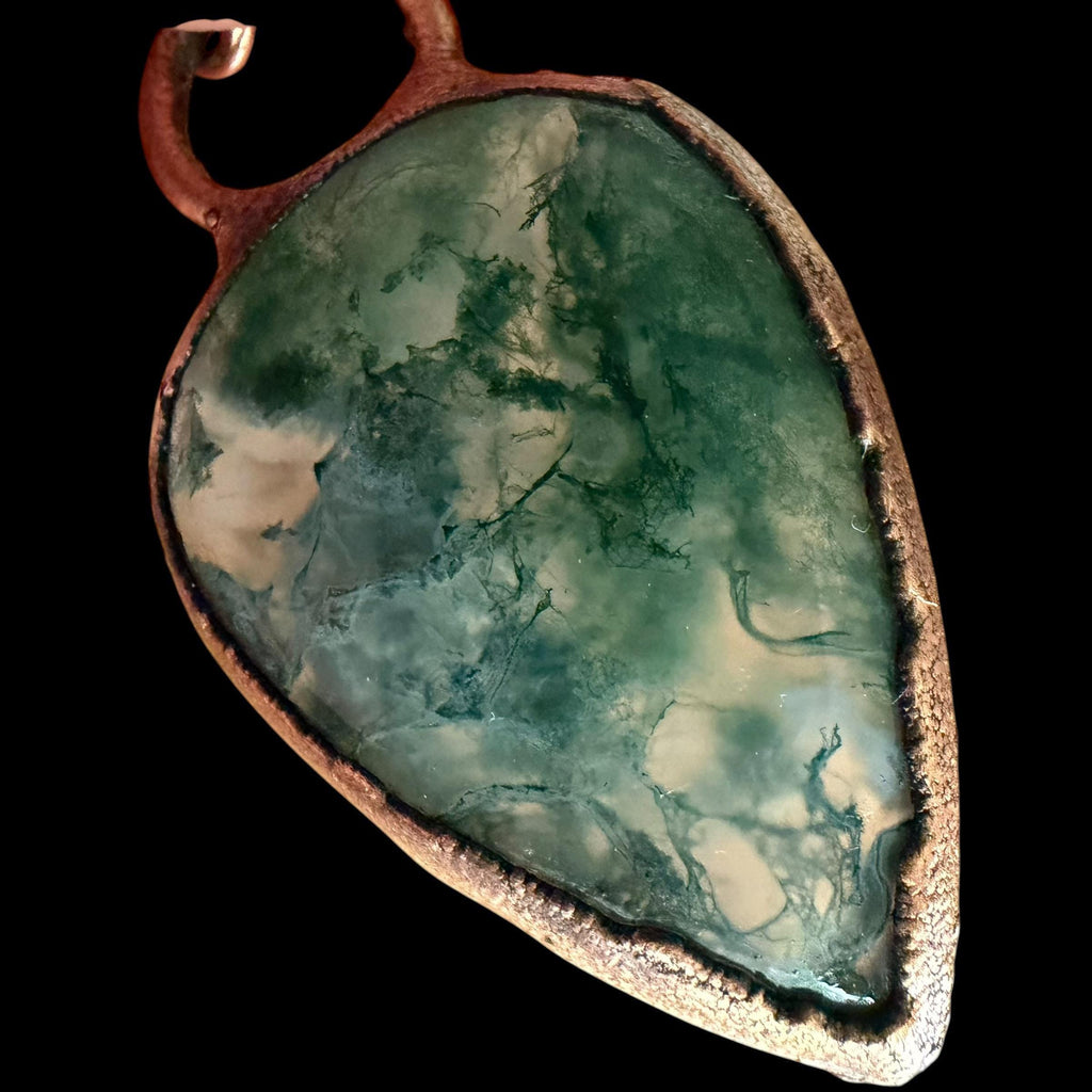 Moss Agate Necklace | Electroformed Copper Pendant | Handmade Crystal Jewelry | Boho Nature Necklace