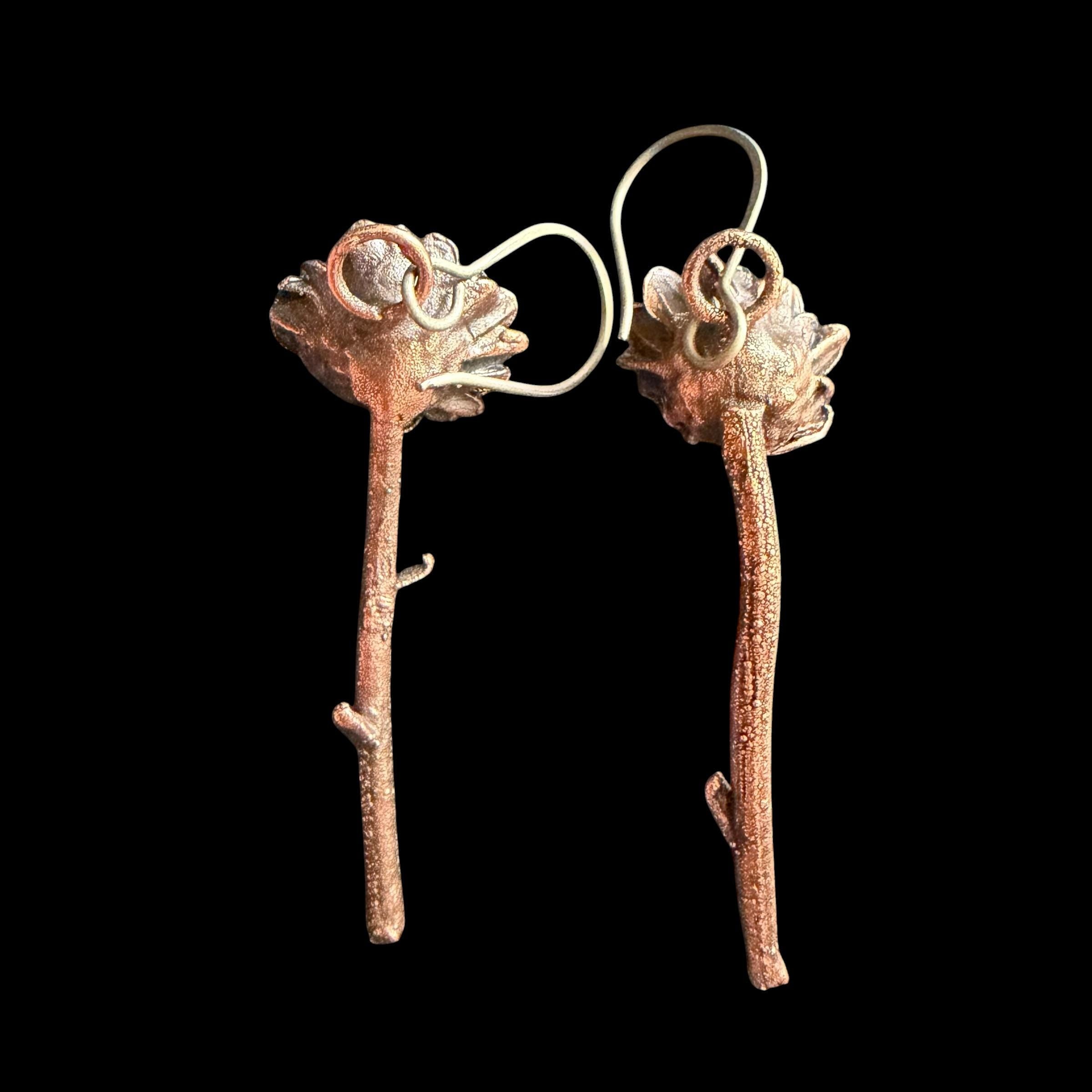 Real Daisy Flower Stem Dangle Earrings | Electroformed Copper Wildflower | Handmade Botanical Jewelry | Boho Nature Earrings