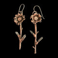 Real Flower Stem Dangle Earrings with Raw Quartz | Electroformed Copper Wildflower | Handmade Crystal Botanical Jewelry | Boho