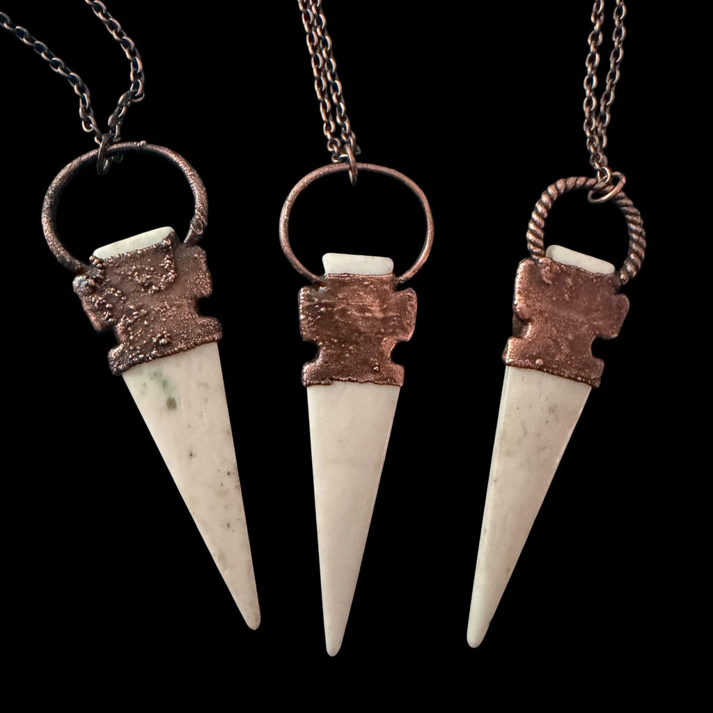 Bison Bone Arrowhead Necklace with Labradorite | Electroformed Copper Spike Pendant | Handmade Boho Jewelry | 24 inch Chain