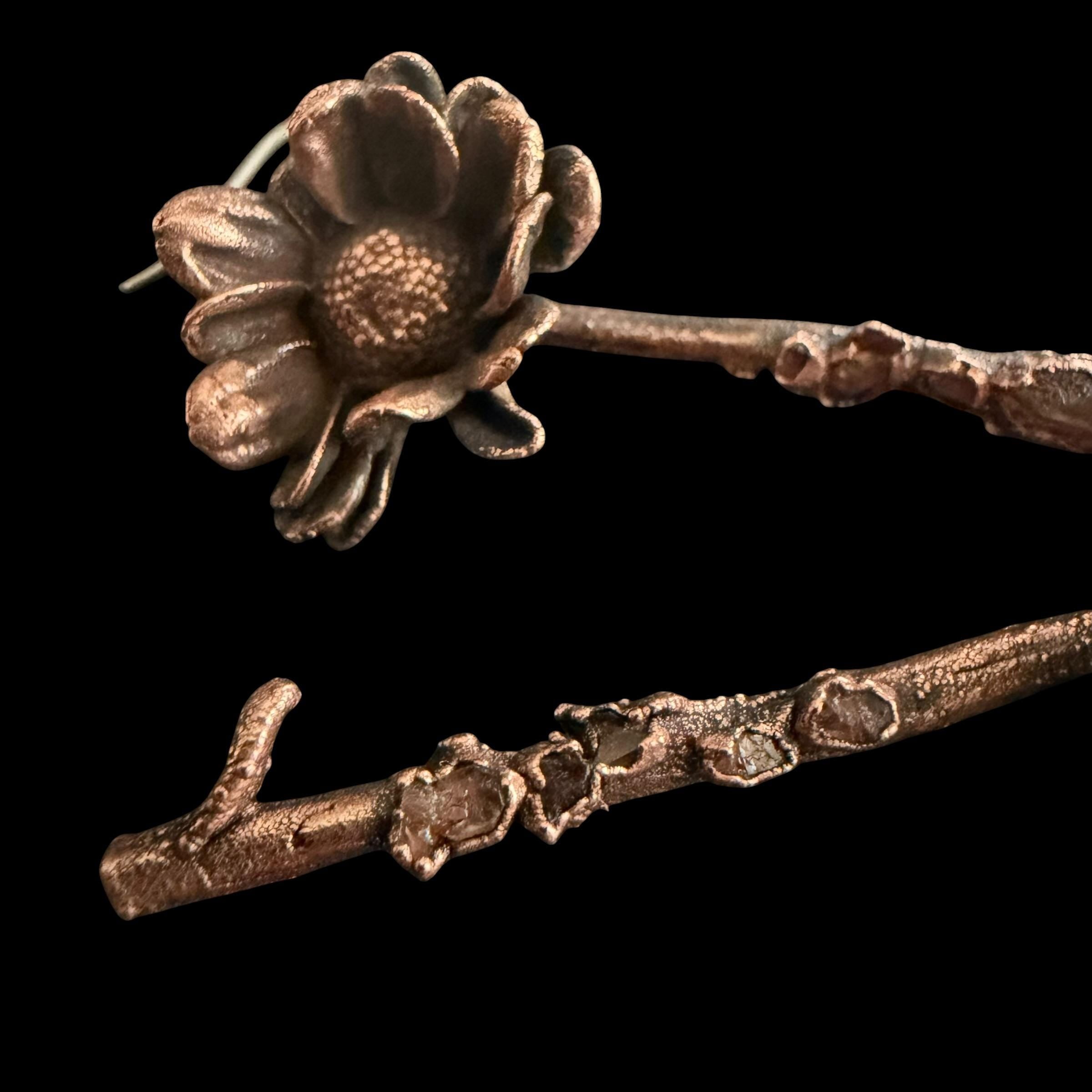 Real Flower Stem Dangle Earrings with Herkimer Diamonds | Electroformed Copper Daisy | Handmade Crystal Botanical Jewelry | Boho