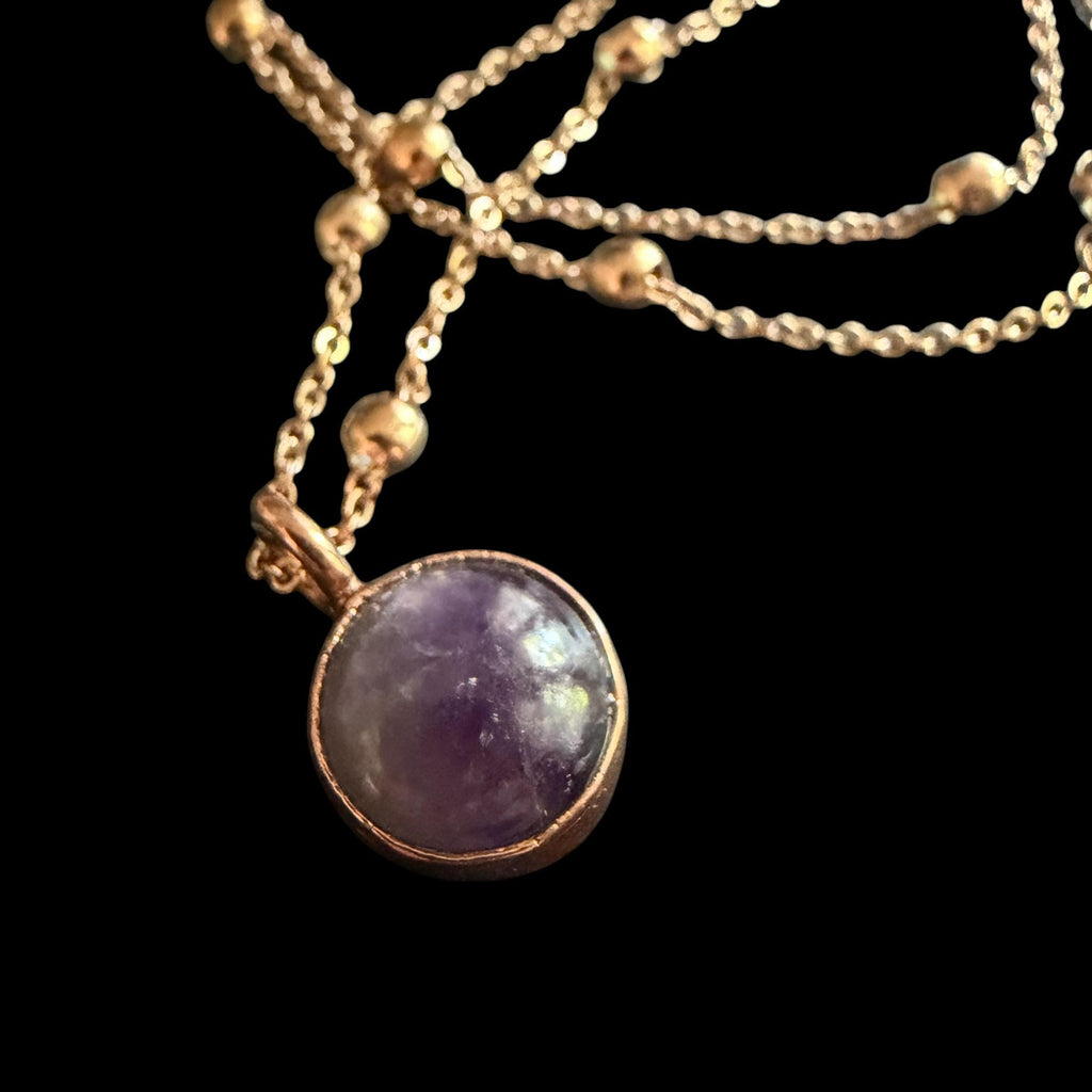 Amethyst Crescent Moon Necklace | Electroformed Copper Pendant | Handmade Crystal Jewelry | Boho Celestial Gift