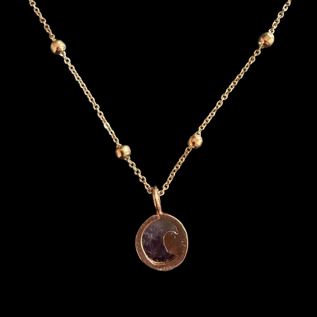 Amethyst Crescent Moon Necklace | Electroformed Copper Pendant | Handmade Crystal Jewelry | Boho Celestial Gift