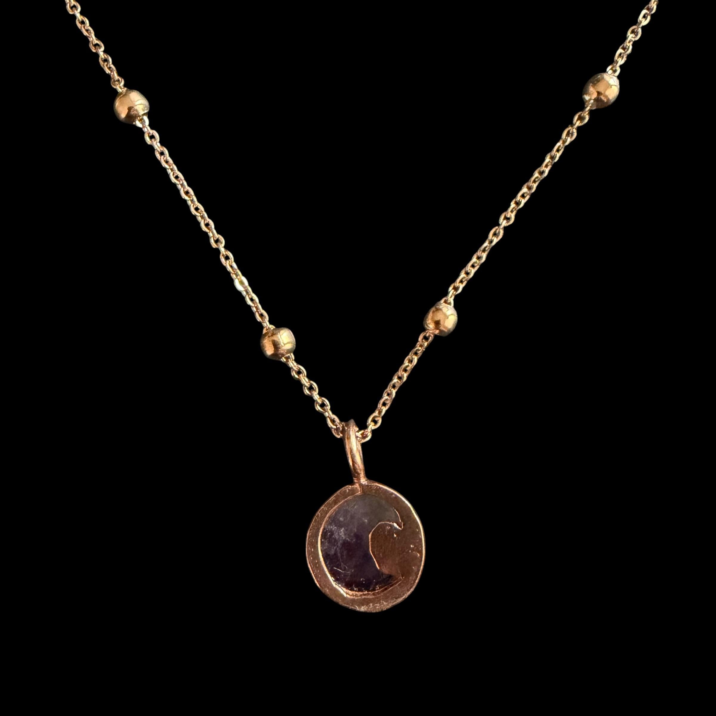 Amethyst Crescent Moon Necklace | Electroformed Copper Pendant | Handmade Crystal Jewelry | Boho Celestial Gift