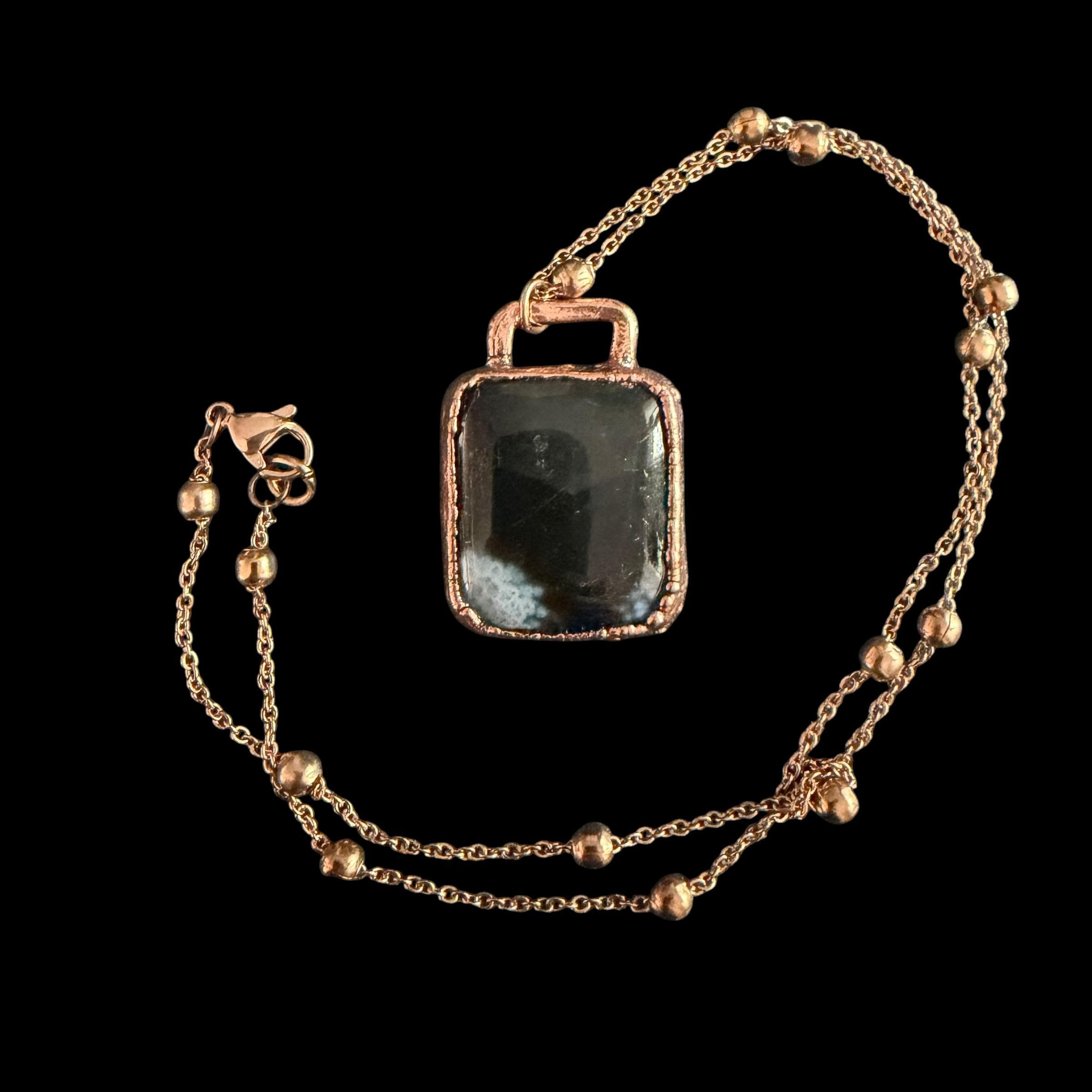 Black Obsidian Necklace | Electroformed Copper Pendant | Handmade Protection Crystal Jewelry | Boho Grounding Gift