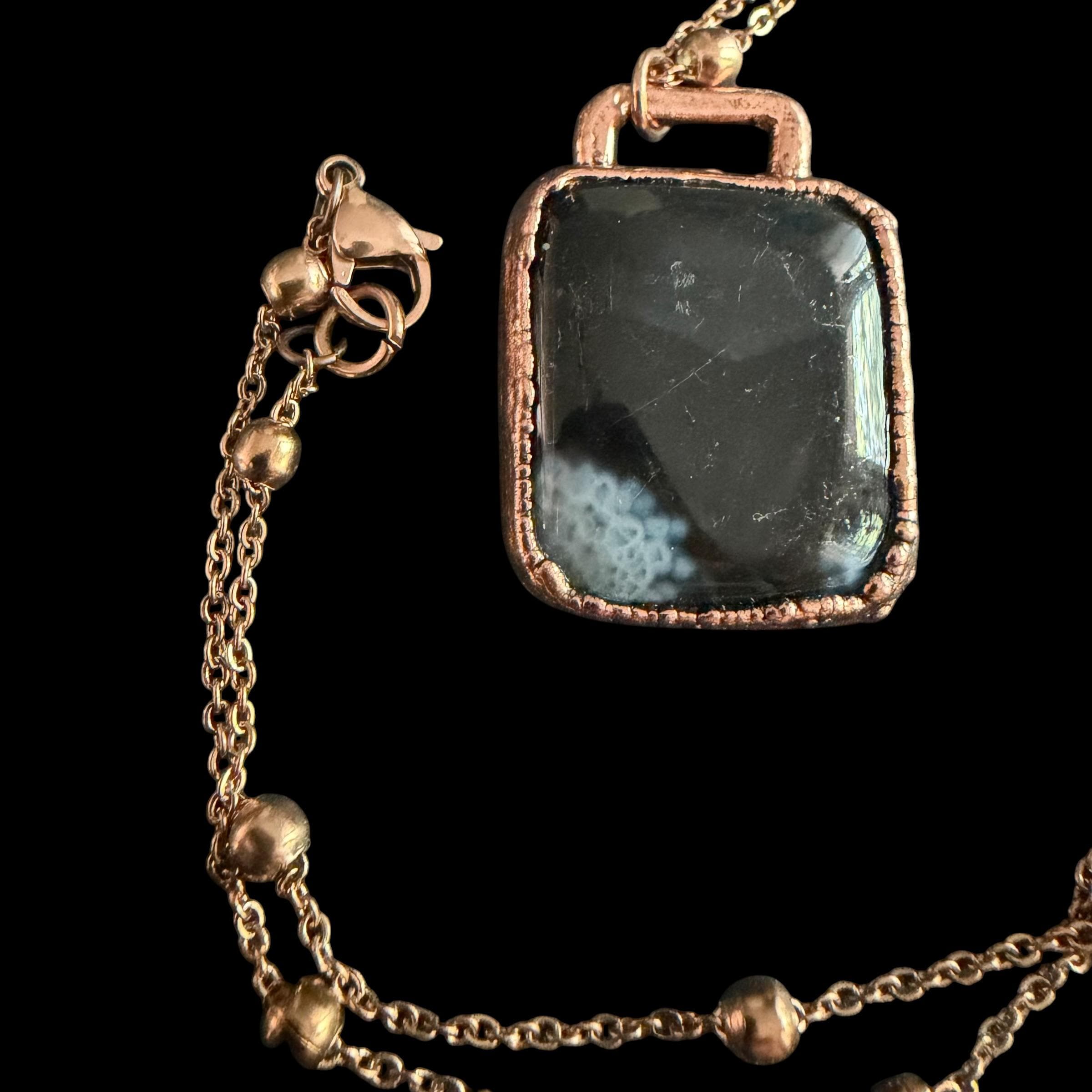 Black Obsidian Necklace | Electroformed Copper Pendant | Handmade Protection Crystal Jewelry | Boho Grounding Gift