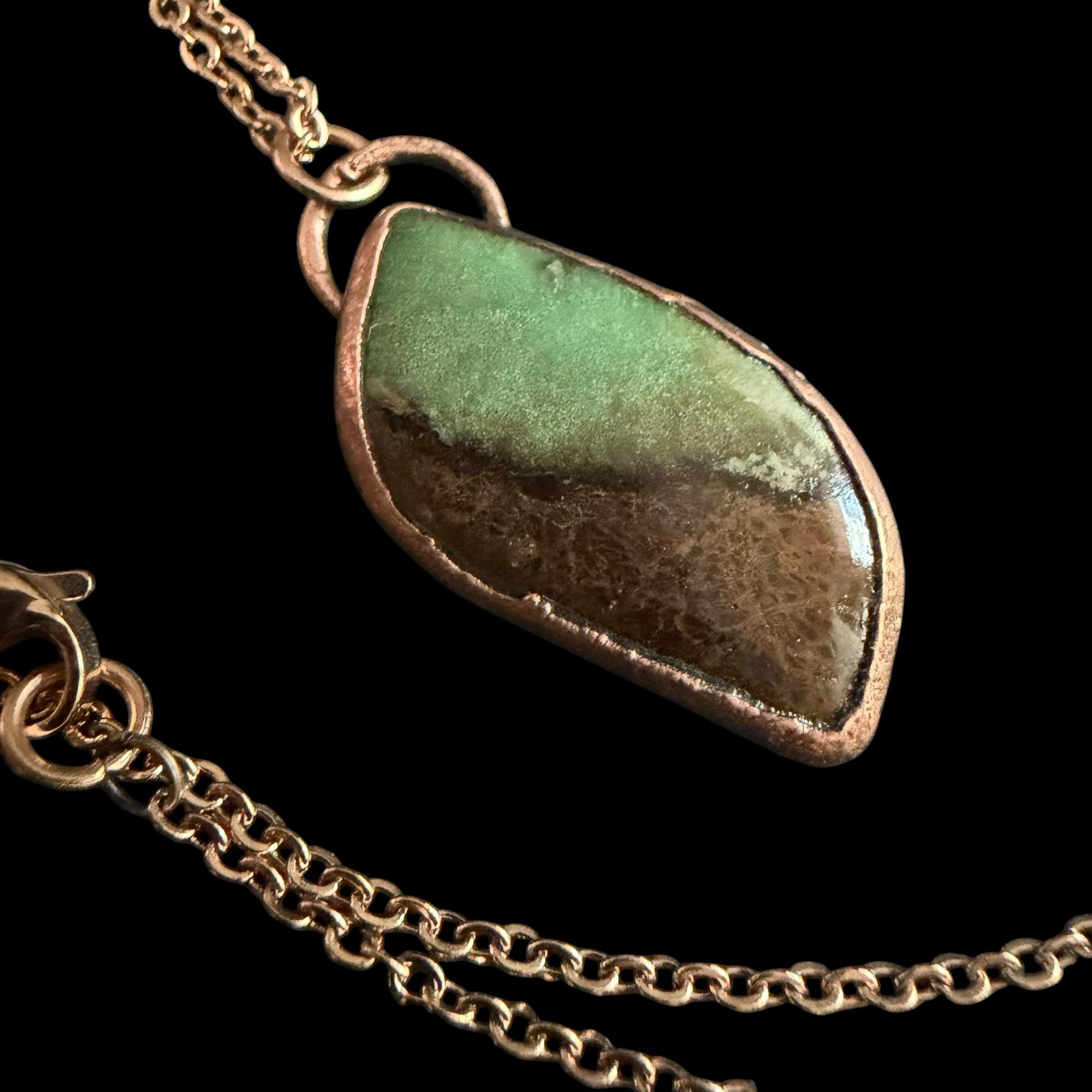 Chrysoprase Necklace | Electroformed Copper Pendant | Handmade Green Gemstone Jewelry | Boho Heart Healing Gift