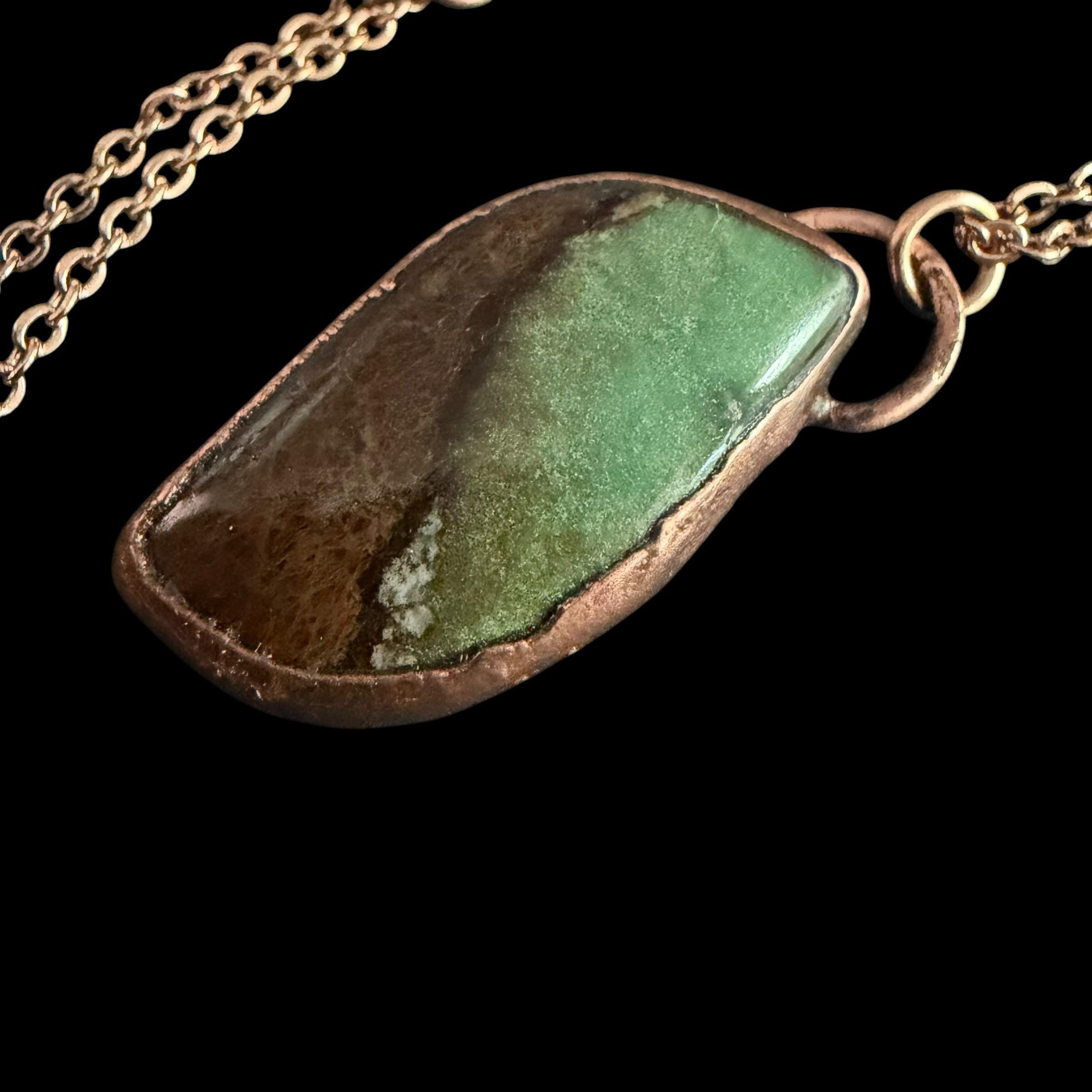 Chrysoprase Necklace | Electroformed Copper Pendant | Handmade Green Gemstone Jewelry | Boho Heart Healing Gift