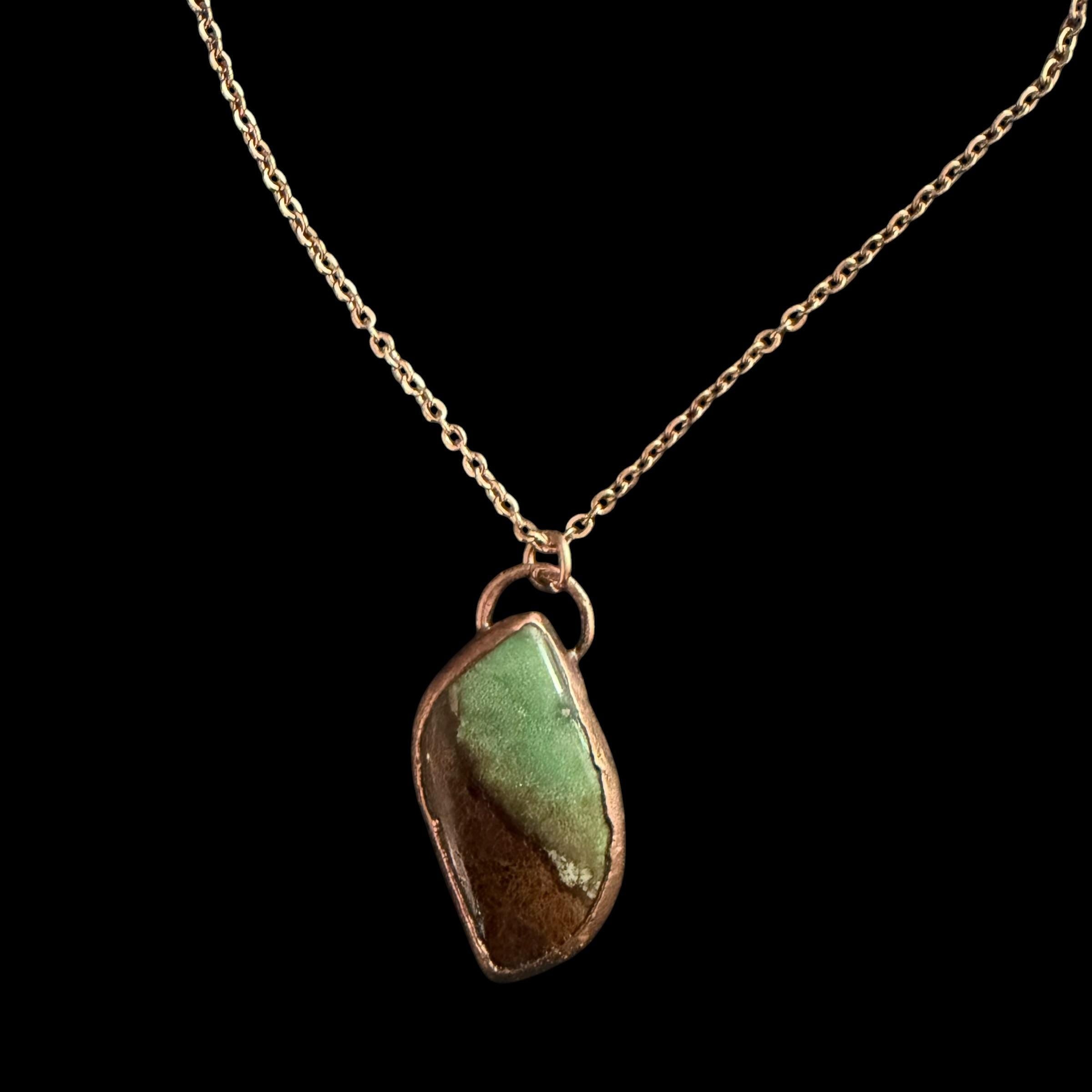 Chrysoprase Necklace | Electroformed Copper Pendant | Handmade Green Gemstone Jewelry | Boho Heart Healing Gift