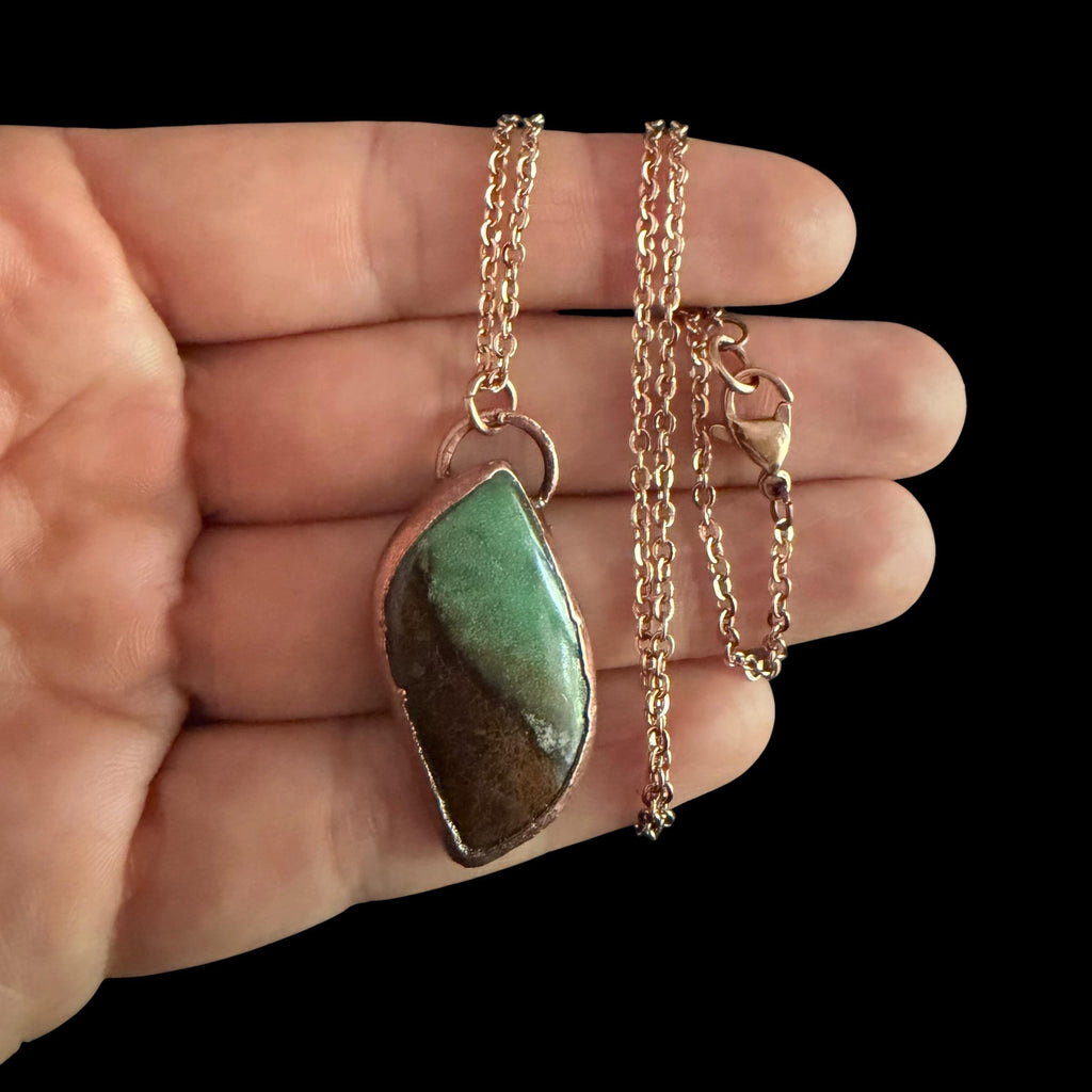 Chrysoprase Necklace | Electroformed Copper Pendant | Handmade Green Gemstone Jewelry | Boho Heart Healing Gift