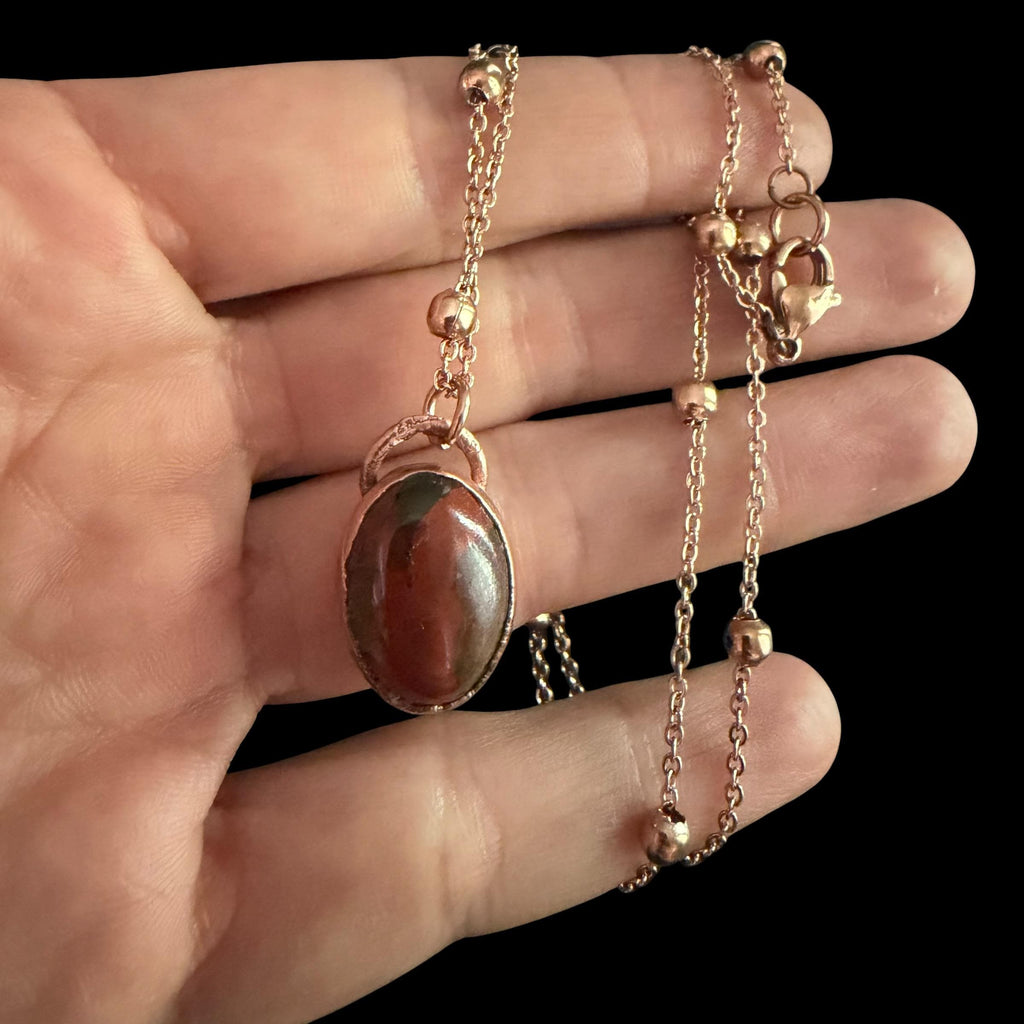 Red Tiger Eye Necklace | Electroformed Copper Pendant | Handmade Gemstone Jewelry | Boho Confidence Crystal Gift