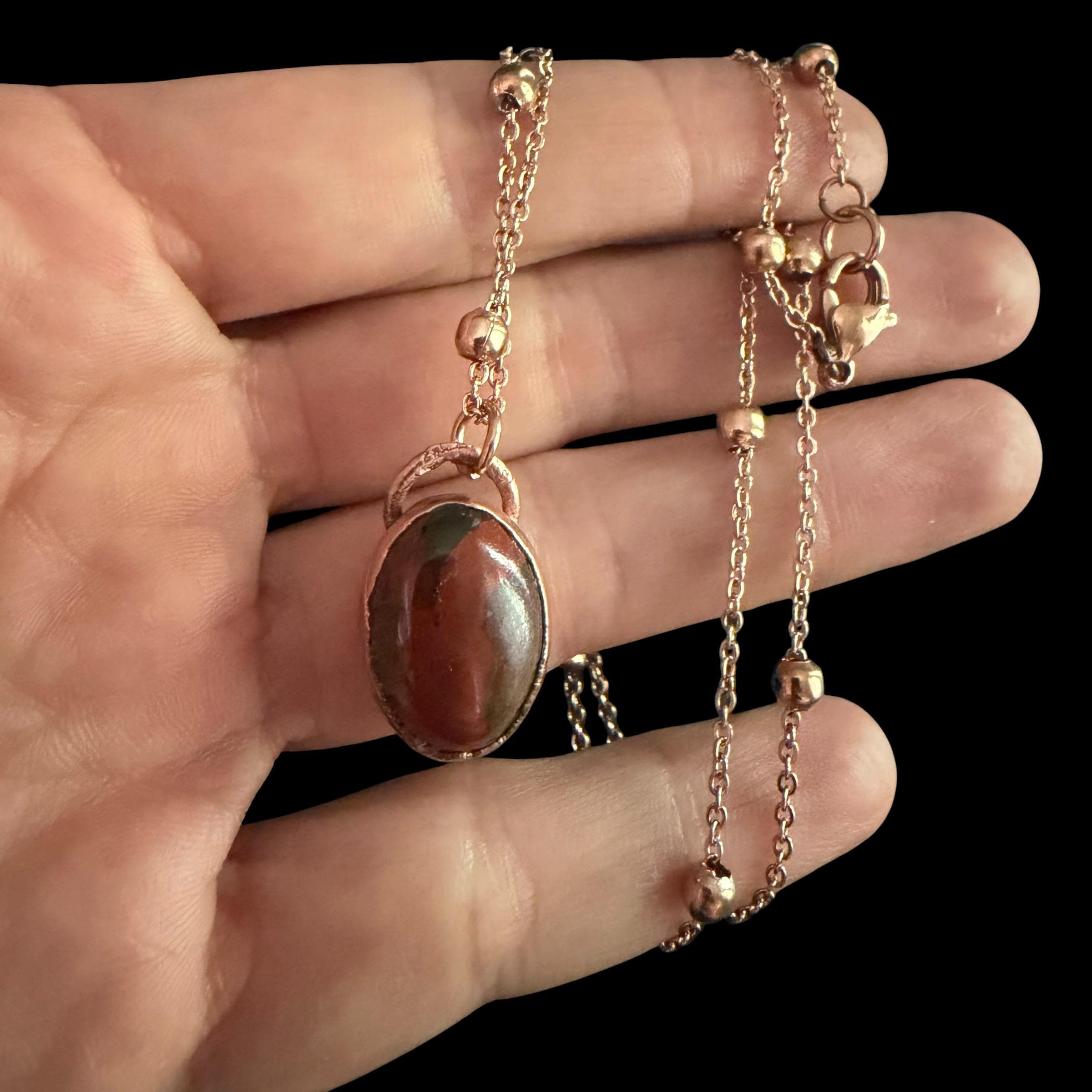 Red Tiger Eye Necklace | Electroformed Copper Pendant | Handmade Gemstone Jewelry | Boho Confidence Crystal Gift