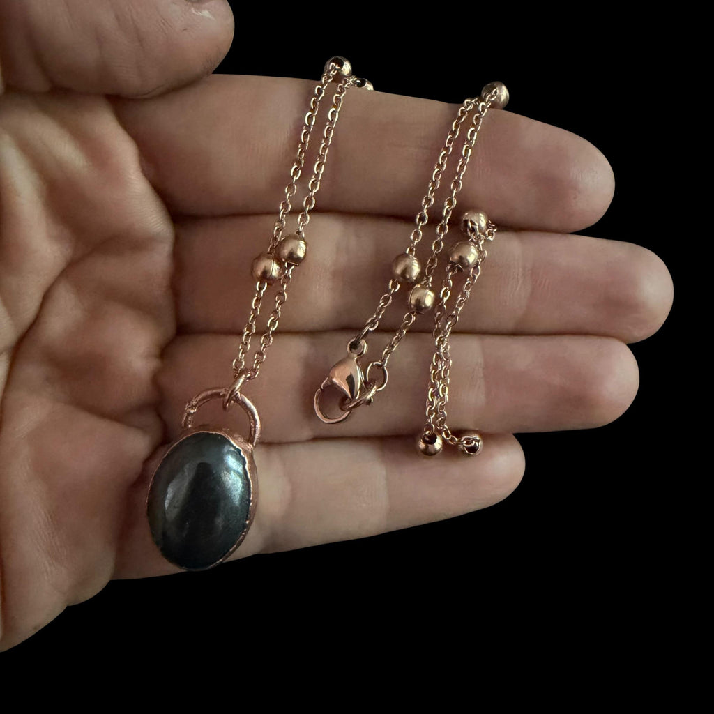 Hematite Necklace | Electroformed Copper Pendant | Handmade Grounding Crystal Jewelry | Boho Protection Gift