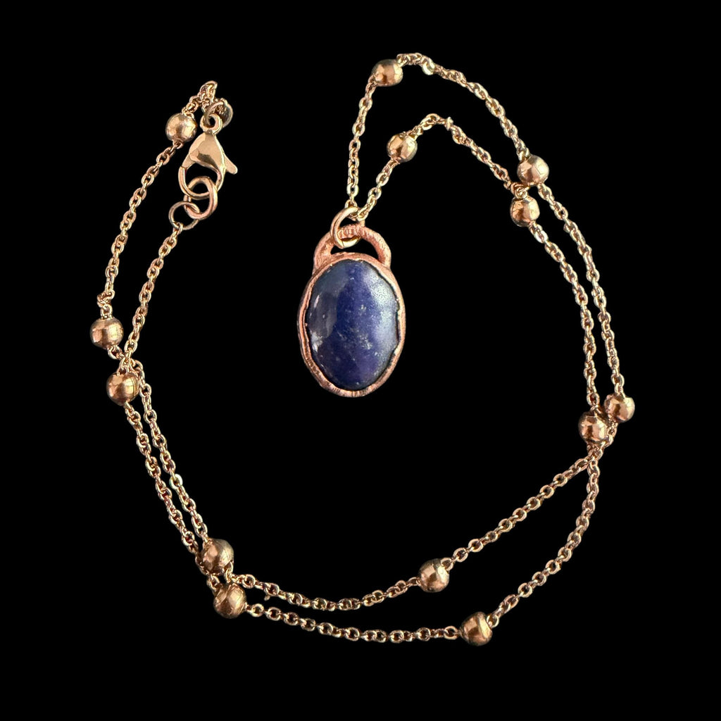 Lapis Lazuli Necklace | Electroformed Copper Pendant | Handmade Blue Gemstone Jewelry | Boho Wisdom Crystal Gift