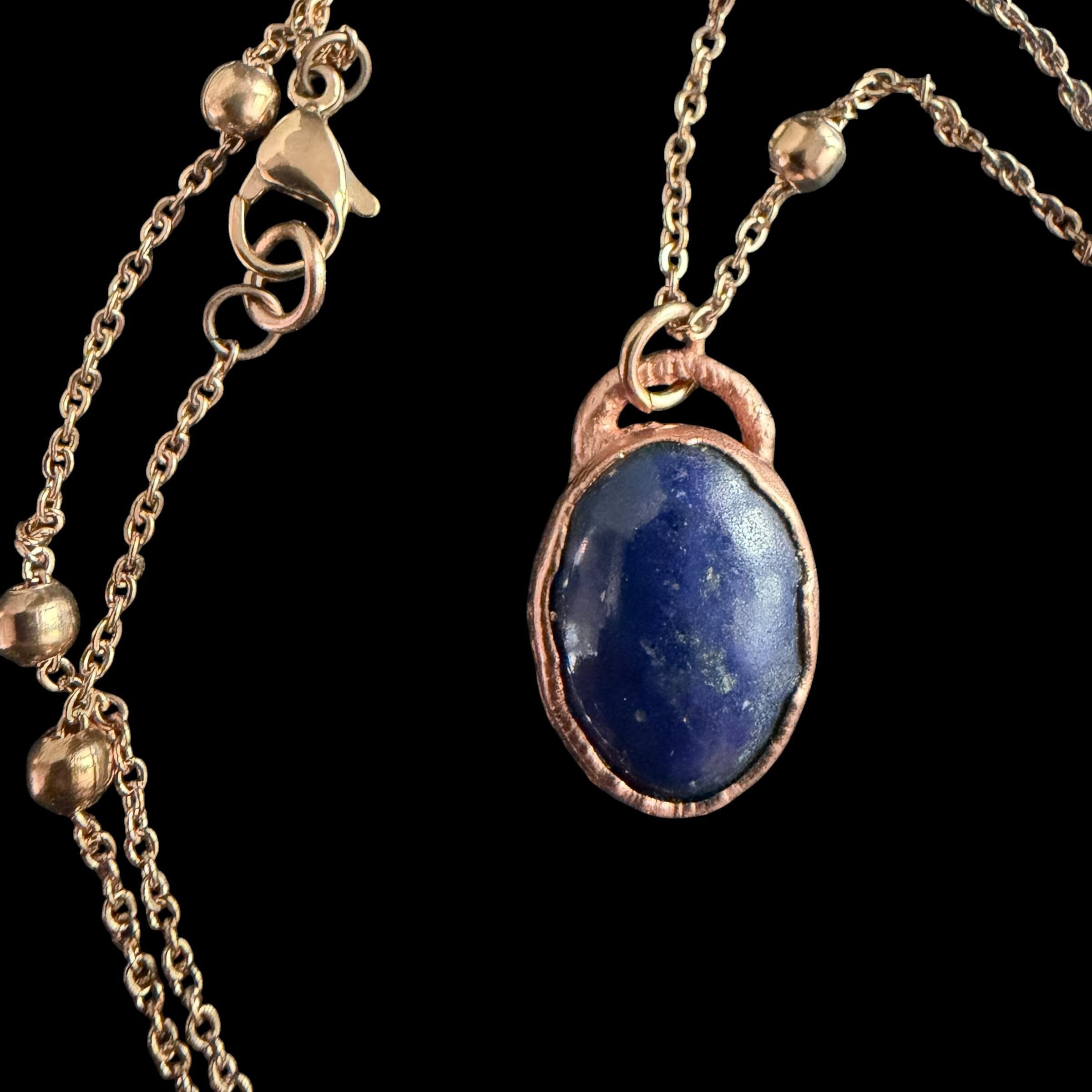 Lapis Lazuli Necklace | Electroformed Copper Pendant | Handmade Blue Gemstone Jewelry | Boho Wisdom Crystal Gift