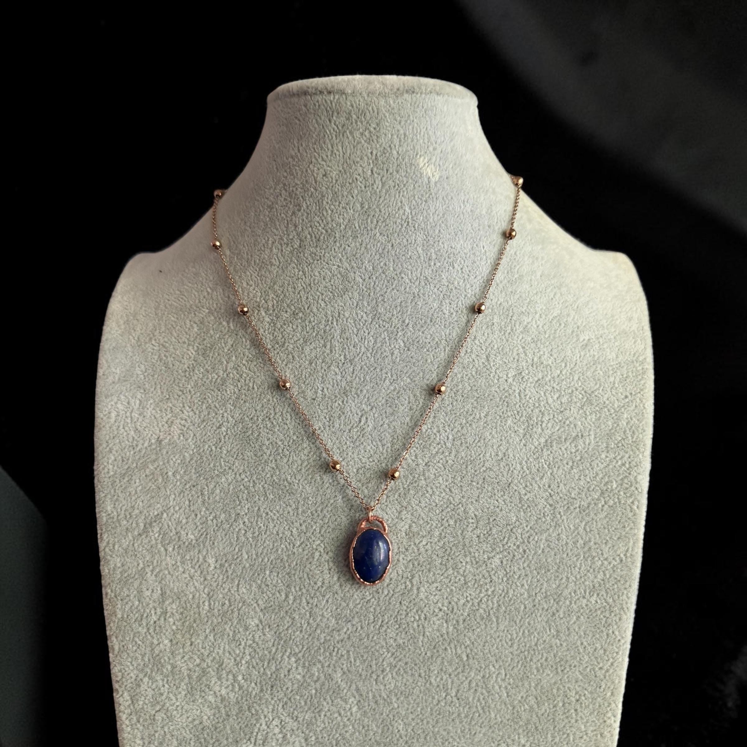 Lapis Lazuli Necklace | Electroformed Copper Pendant | Handmade Blue Gemstone Jewelry | Boho Wisdom Crystal Gift