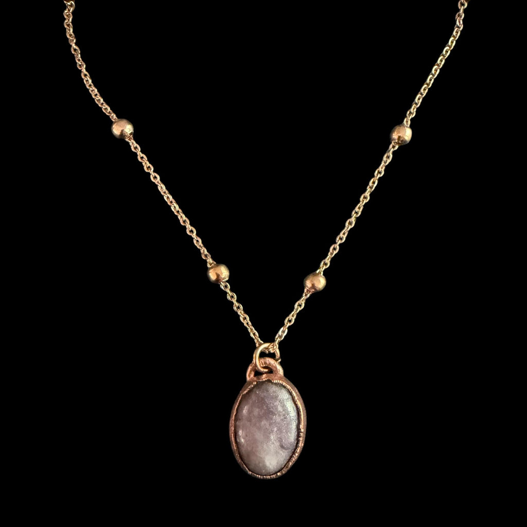 Lepidolite Necklace | Electroformed Copper Pendant | Handmade Lilac Gemstone Jewelry | Boho Calming Crystal Gift