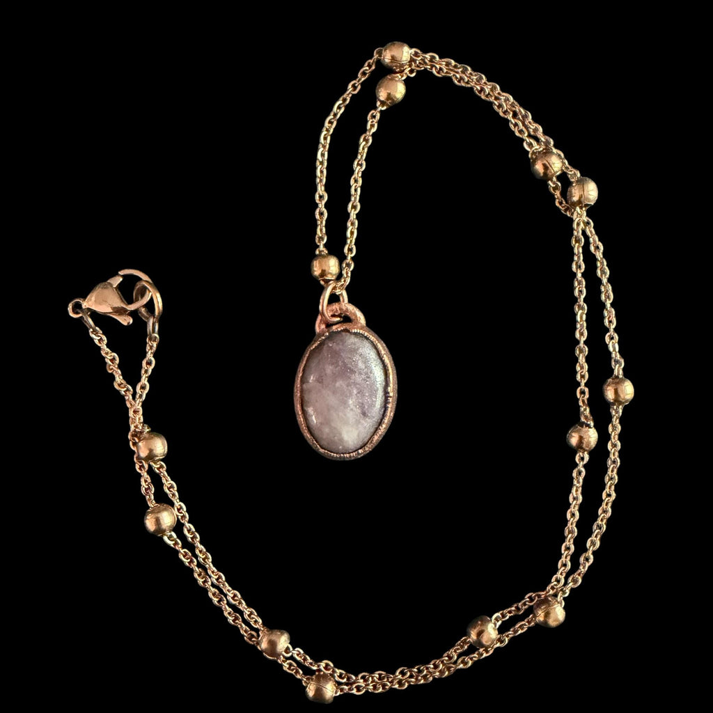Lepidolite Necklace | Electroformed Copper Pendant | Handmade Lilac Gemstone Jewelry | Boho Calming Crystal Gift